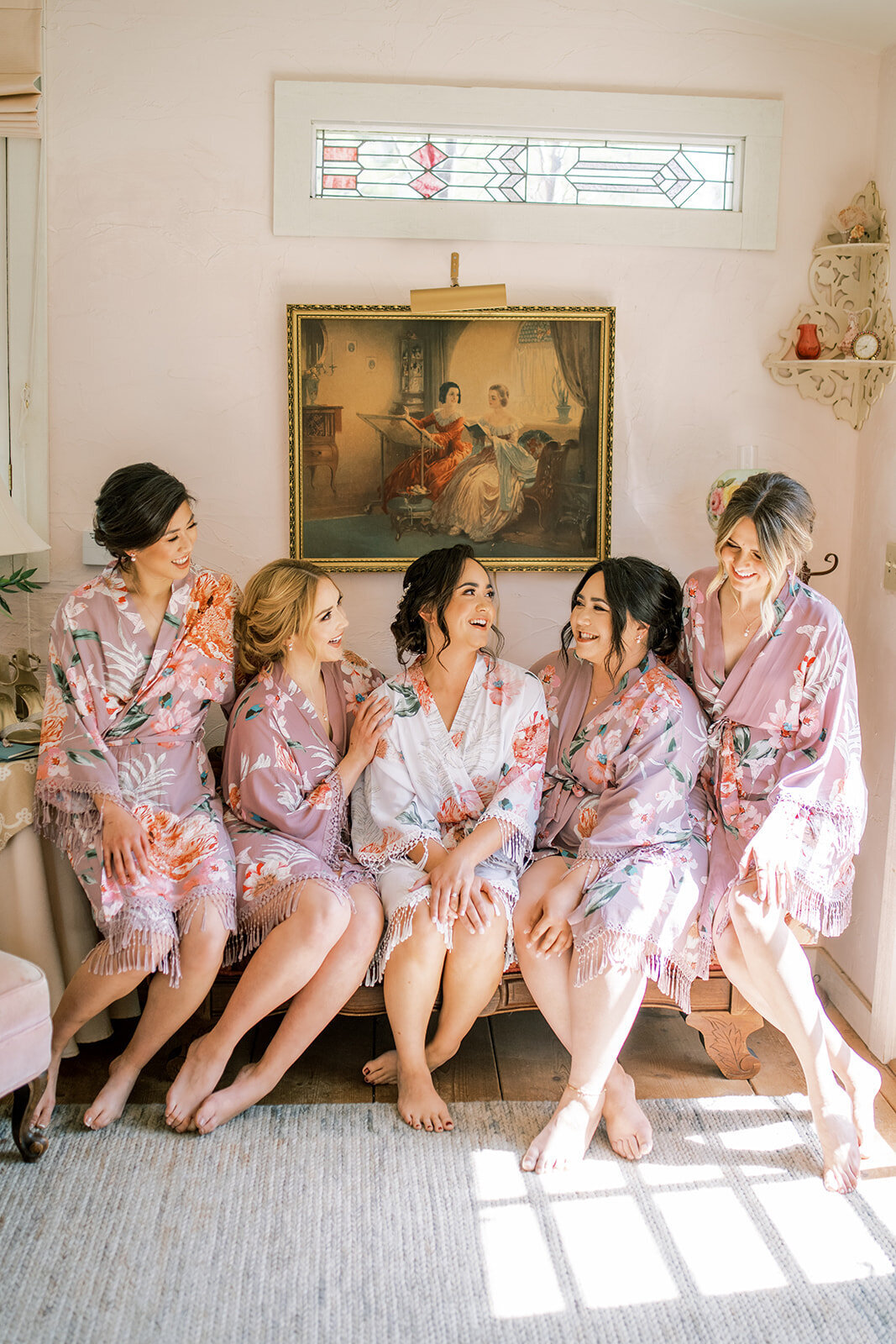 Bride and bridesmaids at Union hill inn wedding in Sonora, CA