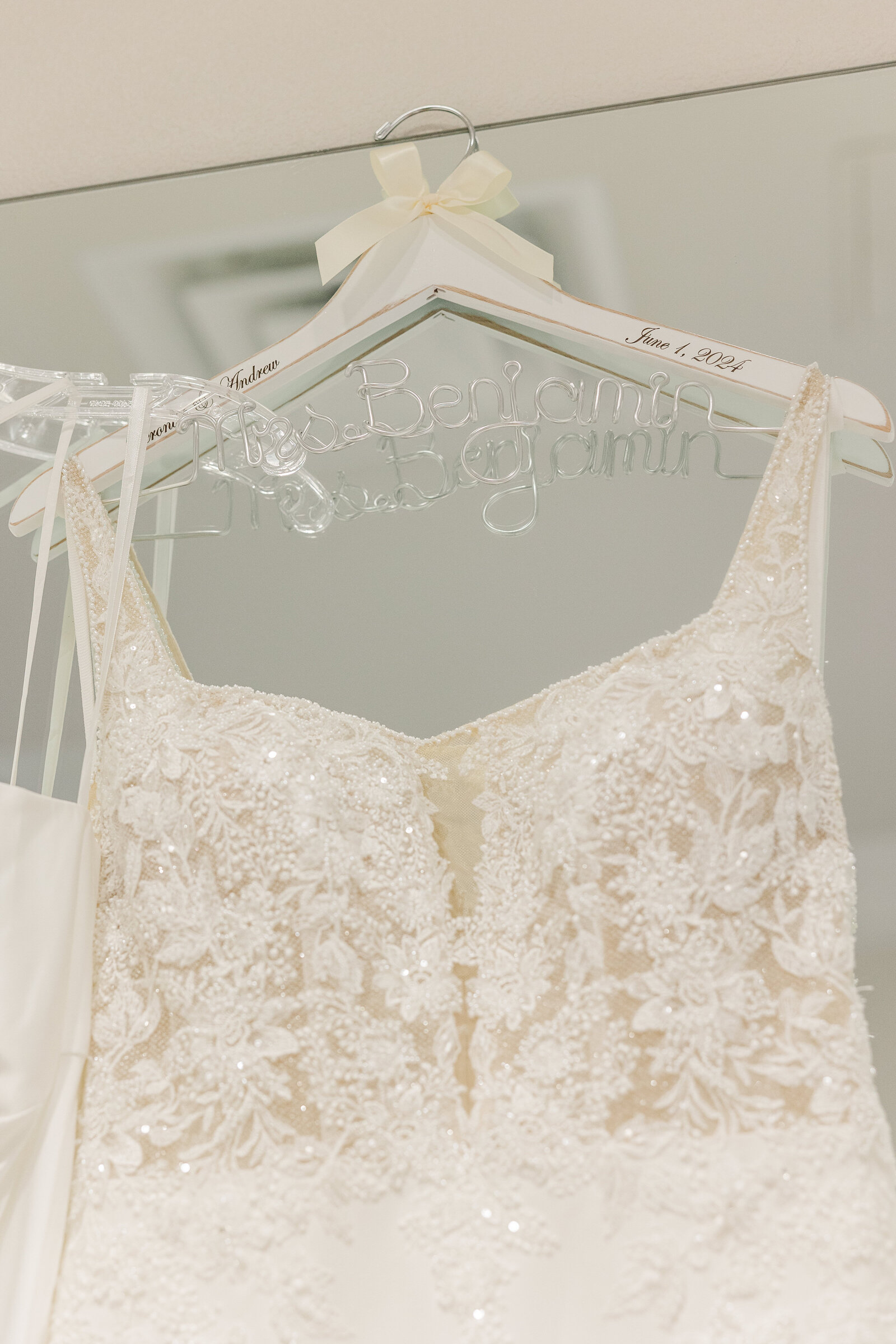 Close up photography of bridal dress details
