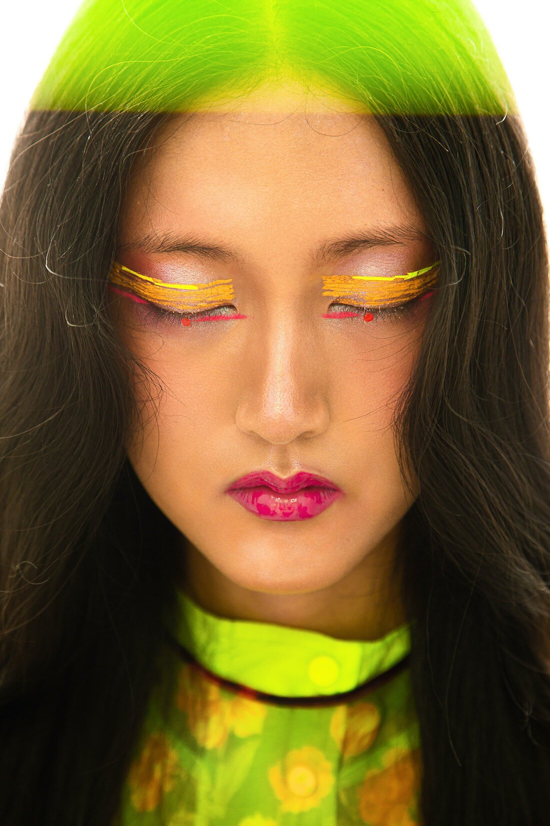 asian-woman-colorful-makeup-eyes-closed
