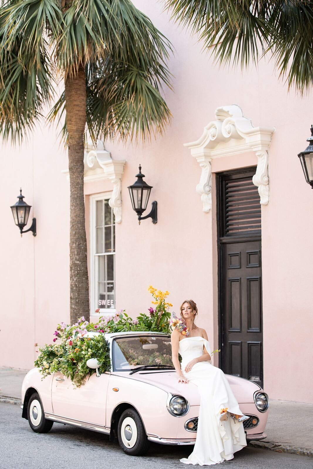 Pink and feminine Charleston wedding portrait
