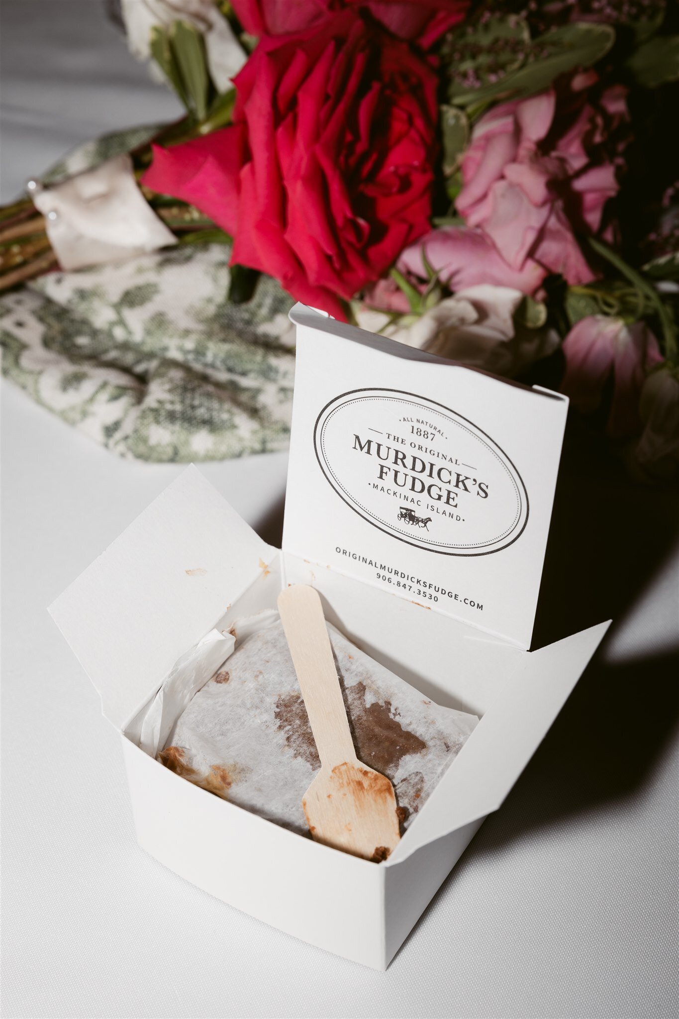 Wedding guest favors from a Mackinac Island Wedding, Murdicks Fudge in a personal serving size