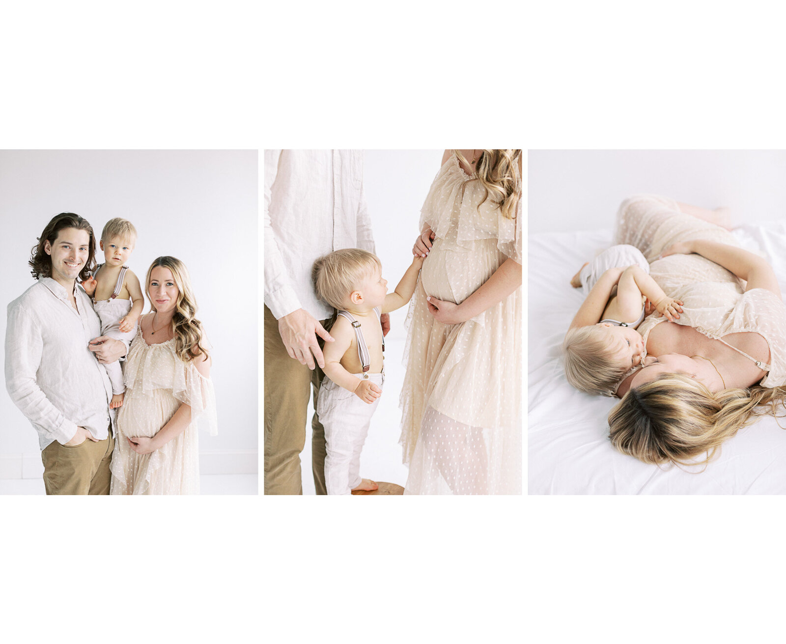 studio session with pregnant mom, dad and older brother by Milwaukee Maternity Photographer