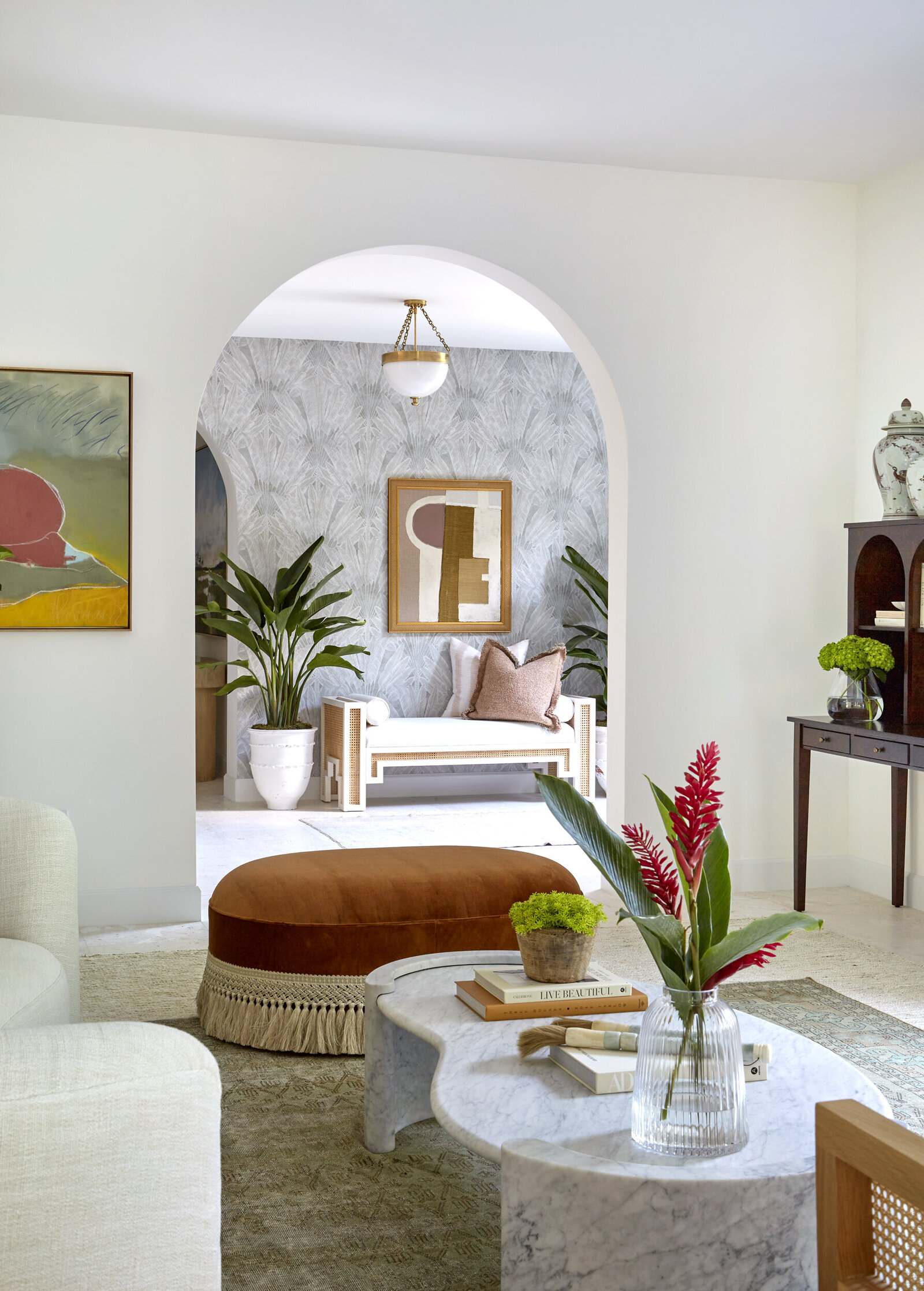 Custom velvet ottoman living room Maggie Cruz