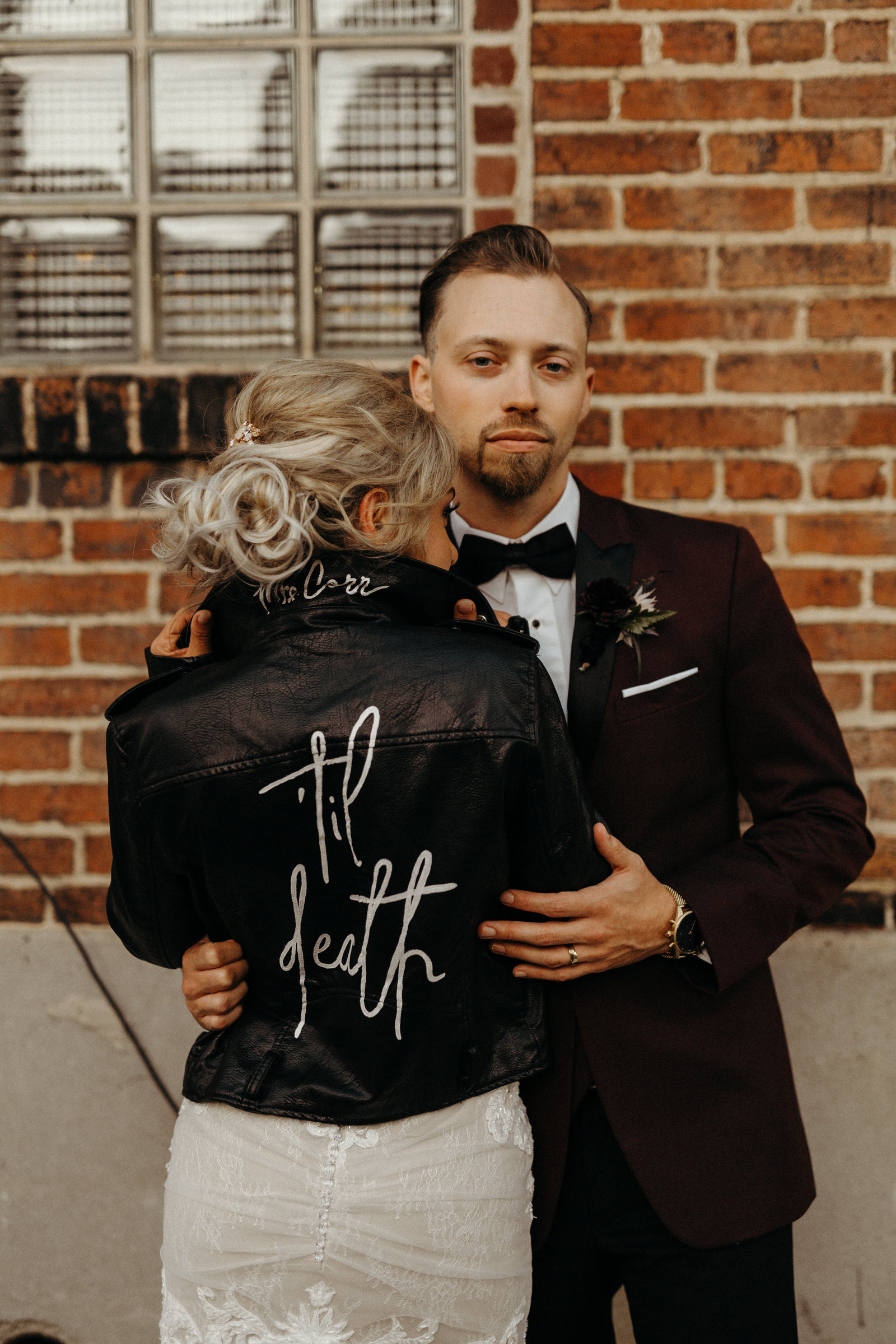 Edgy Til Death Leather Jacket and Wedding Photos