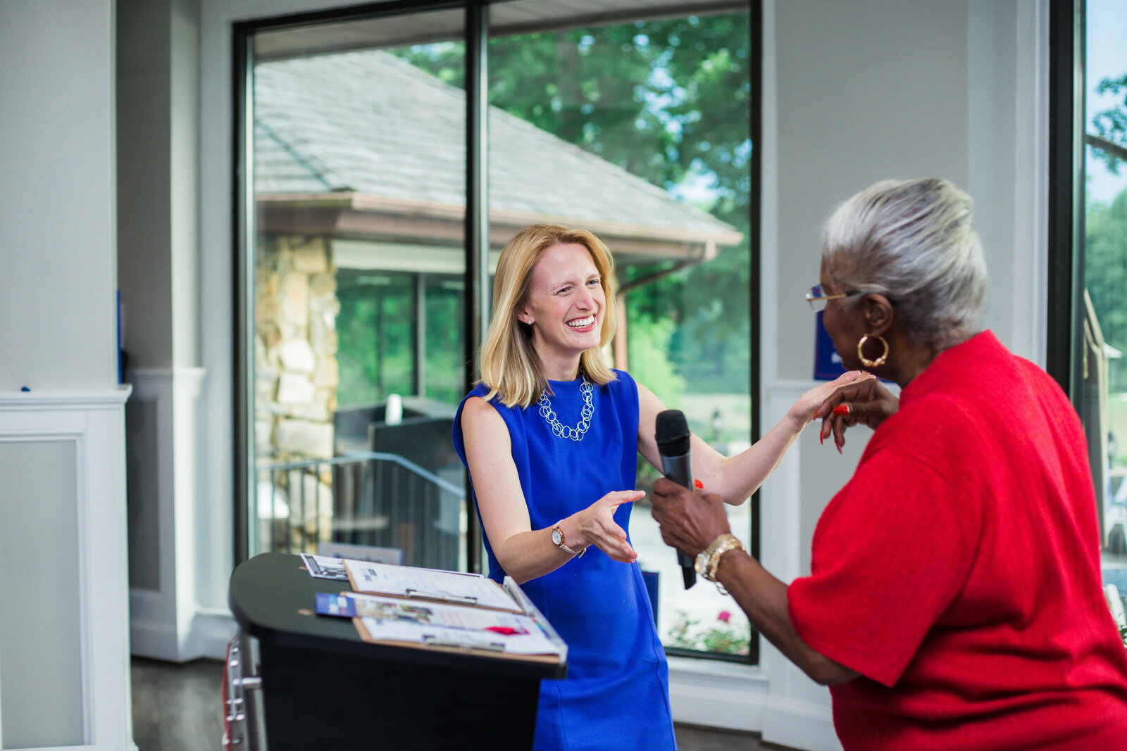 photo of Brooke Lierman giving speech at fundraiser