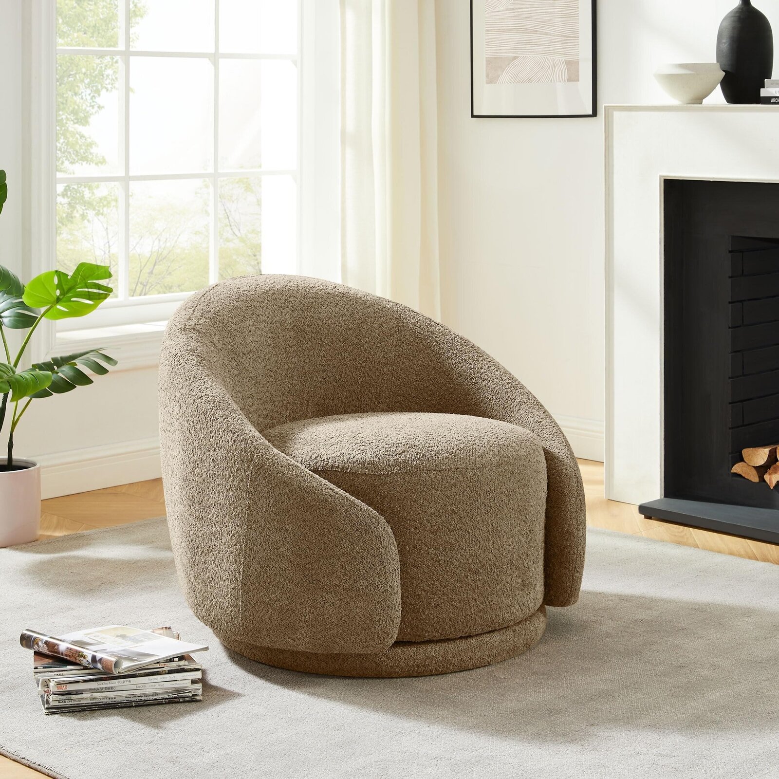 Swivel Camel Boucle Chair