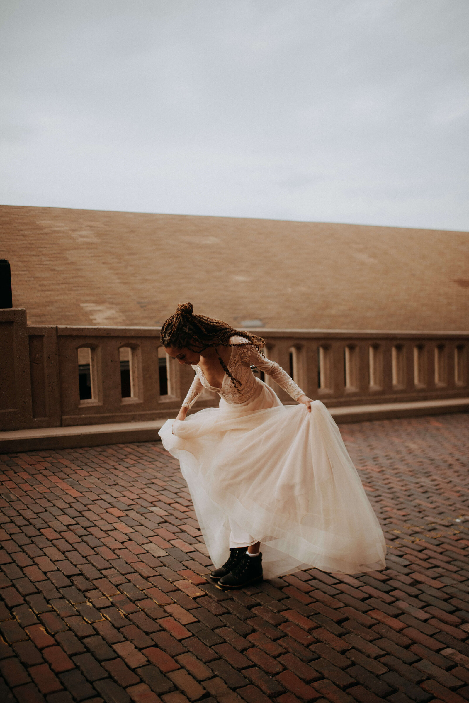 bride in boots for her elopement