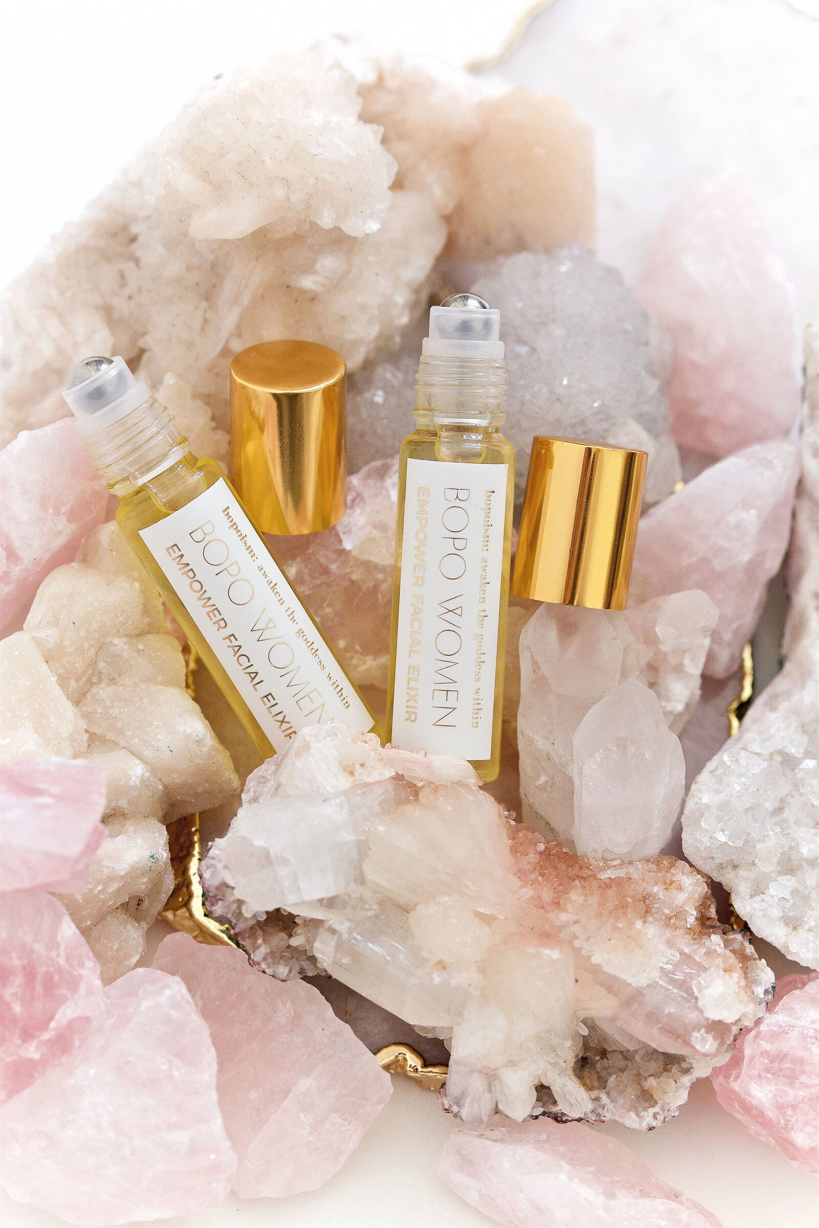 crystals roller skincare styled product photography