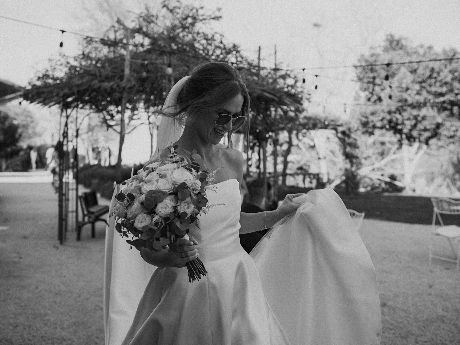 Bride celebrating at Borgo di Tragliata in Italy