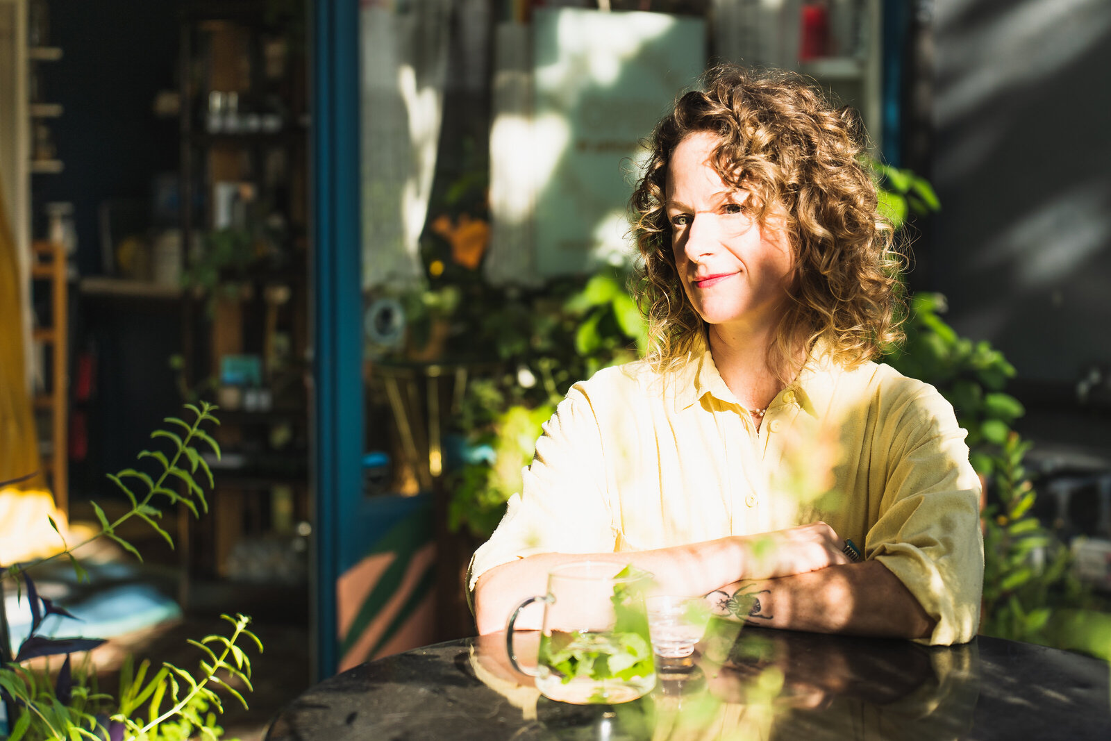 small business owner having her morning tea