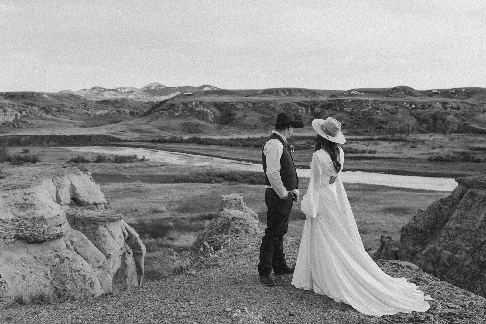bride and groom photographed at their wedding in Alberta