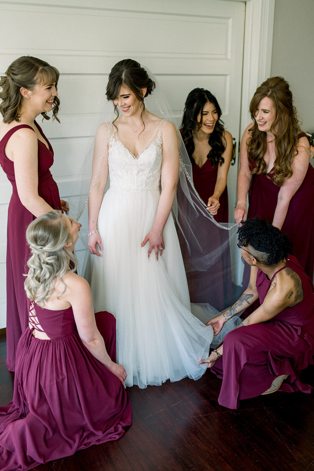 Bride with Bridesmaids at Vizcaya Sacramento Wedding