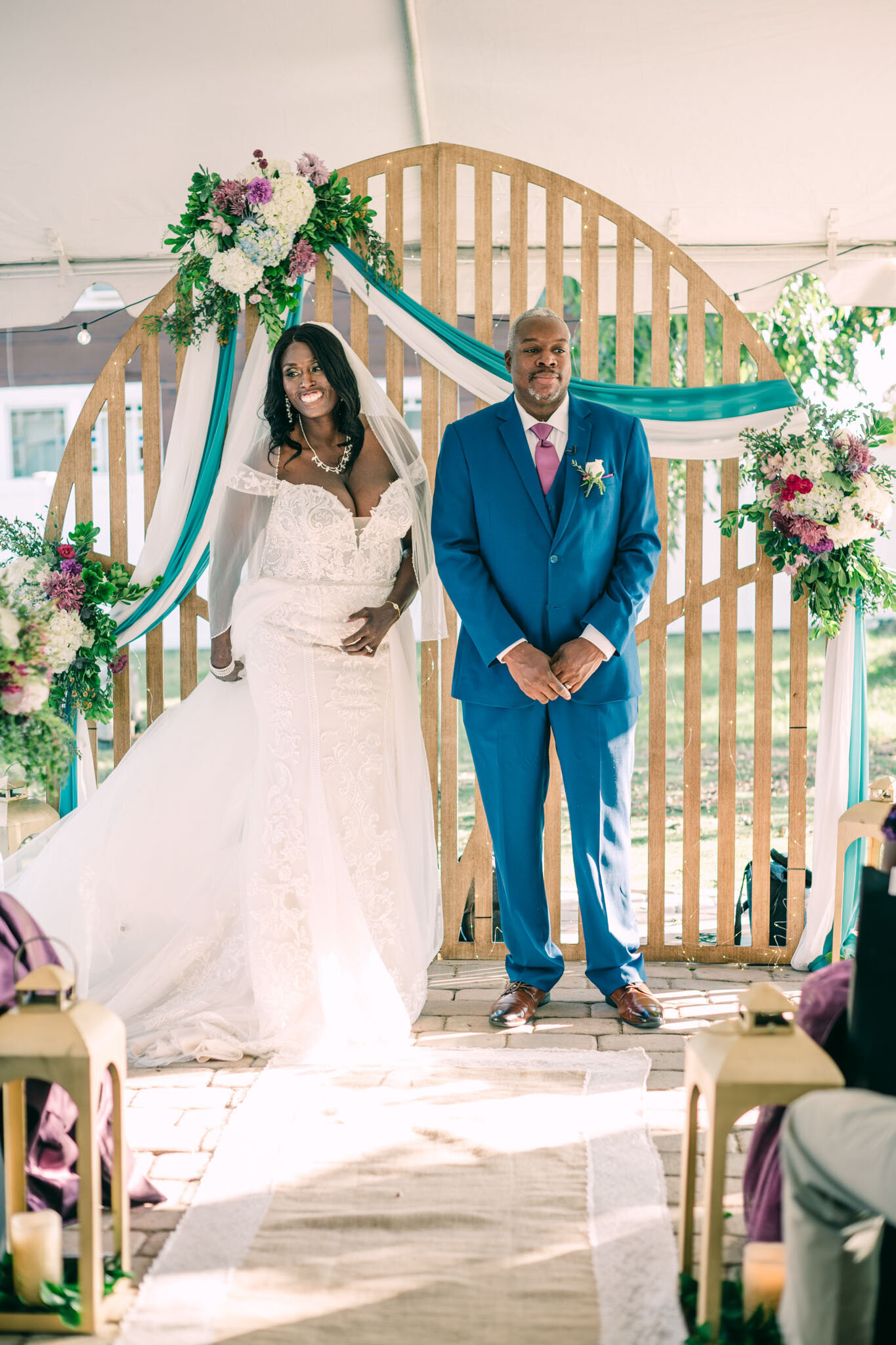 Bride and groom standing during their wedding ceremony