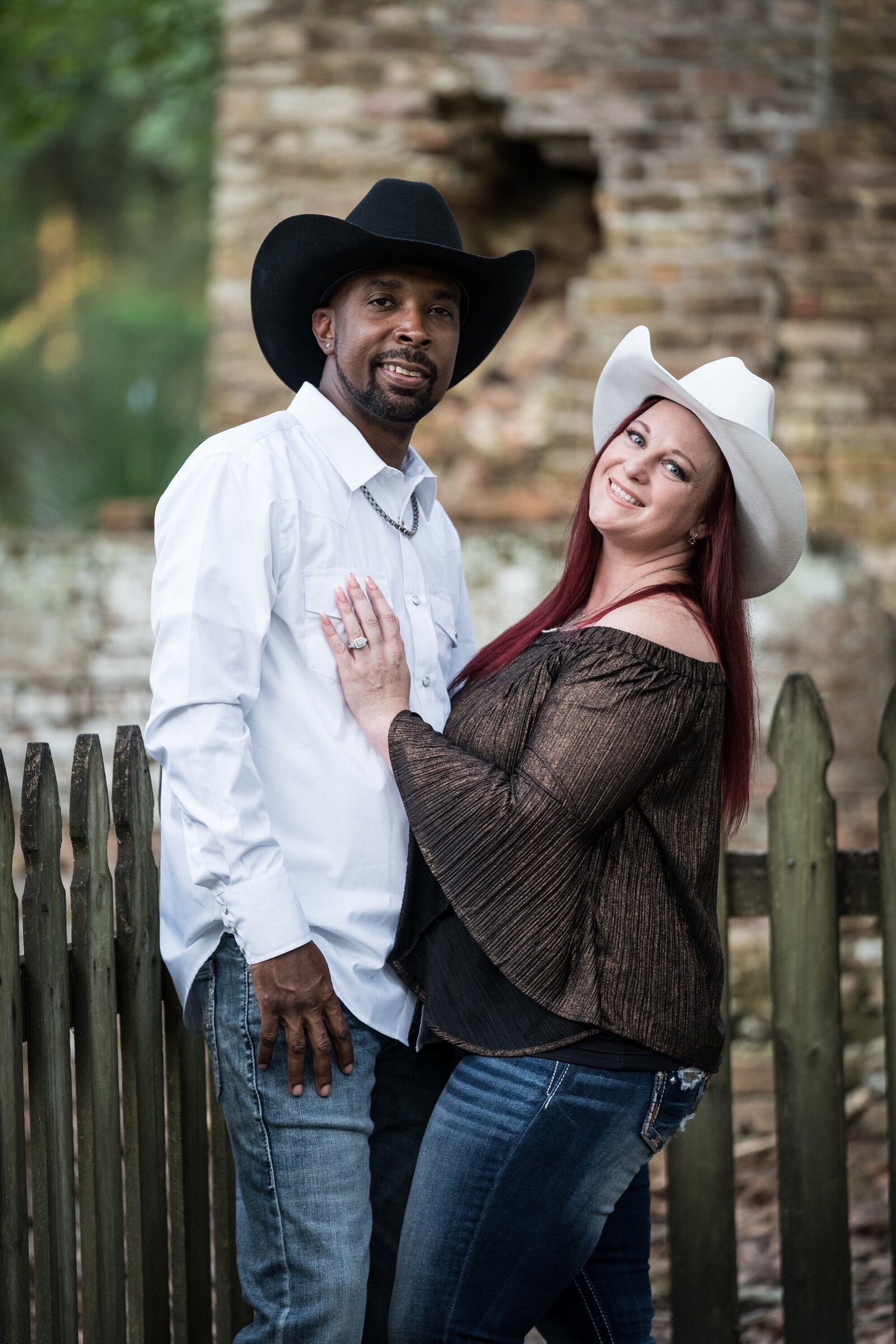 Couple in front of sugar mill ruins in Fontainebleau State Park