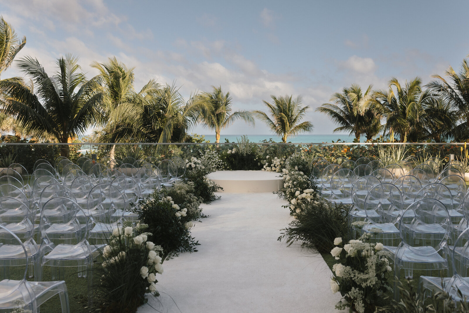 Sarah and NIck's stunning ceremony setup at the 1 Hotel South Beach in Miami, Florida planned by Margaret Rose Events