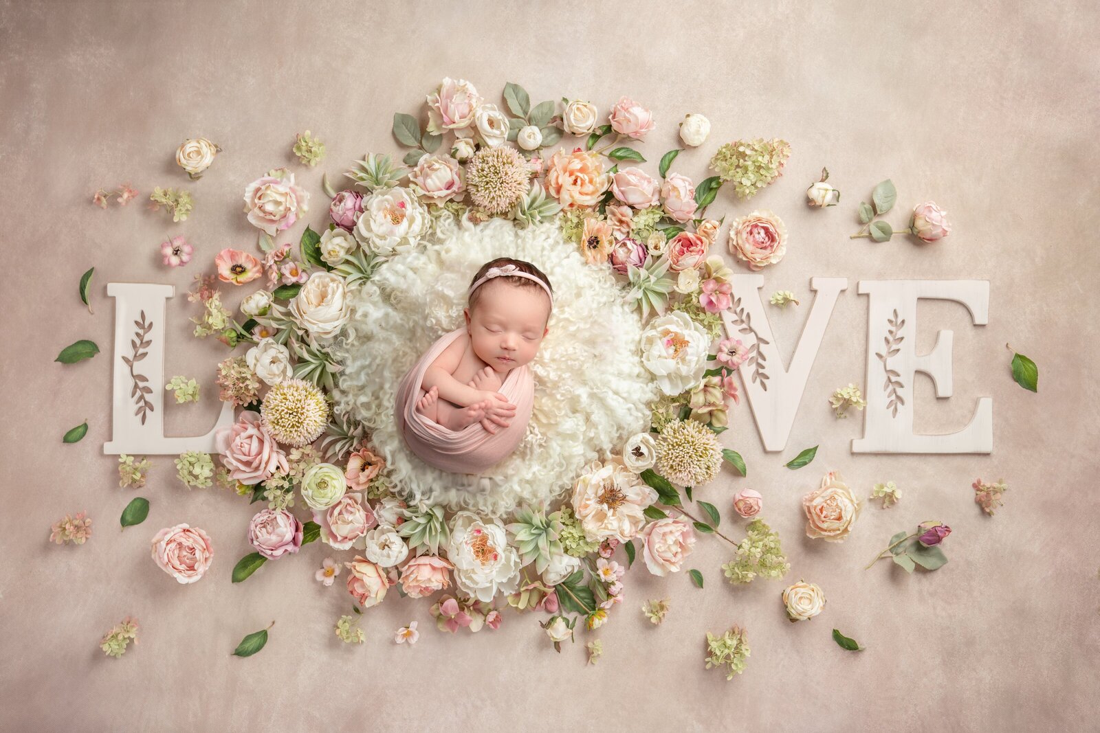 Phoenix newborn luxury phots baby girl in flowers