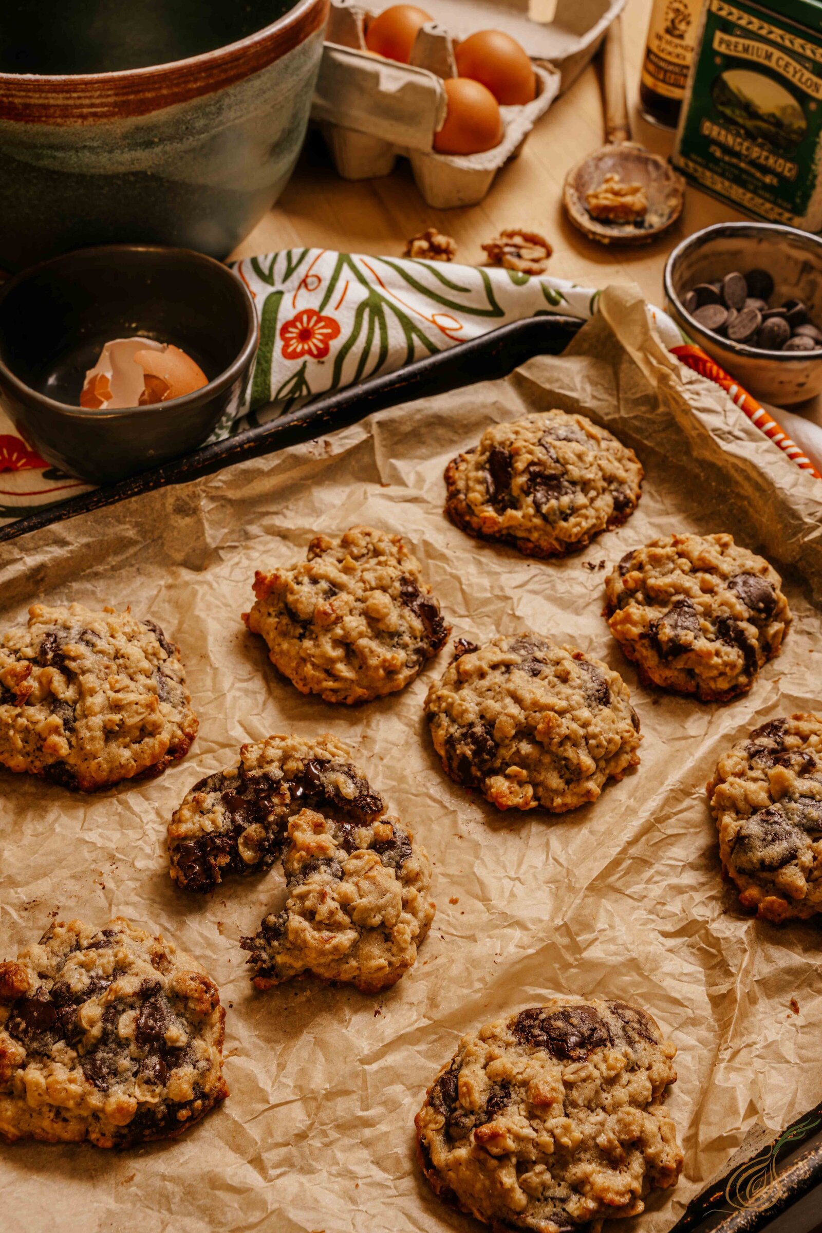 A freshly baked pan of golden-brown cookies cooling on a wire rack, ready to be enjoyed