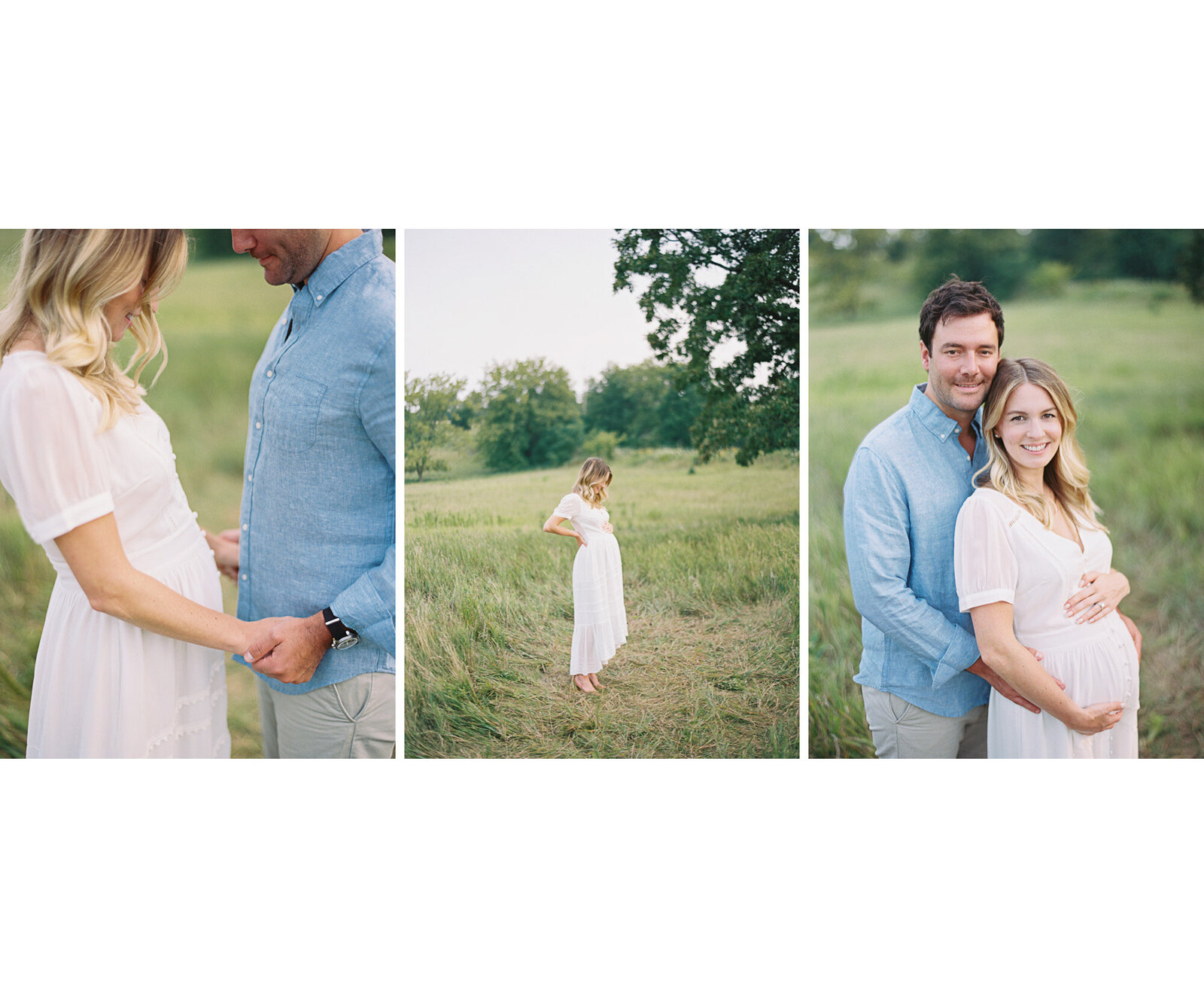photo of couple pregnant with first baby outside in a field taken in summer by Madison wi family photographer, Talia Laird Photography