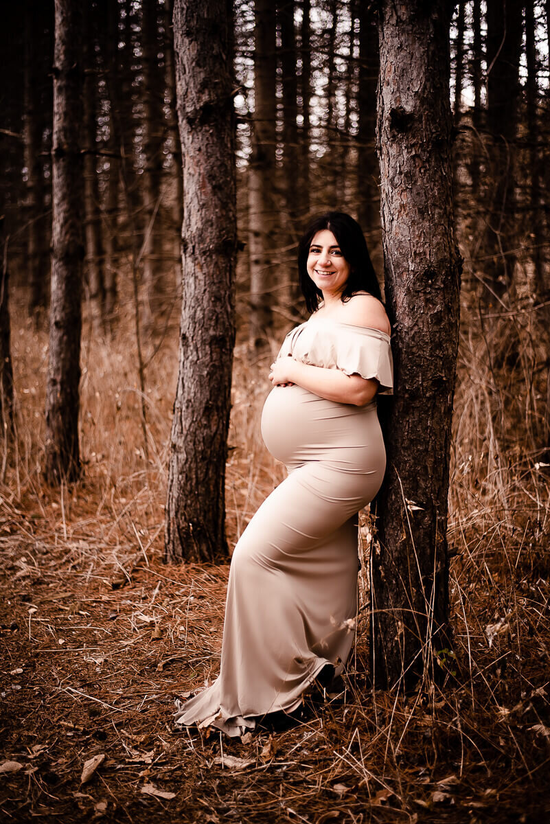 Forest Toronto maternity photos in Champaign gown