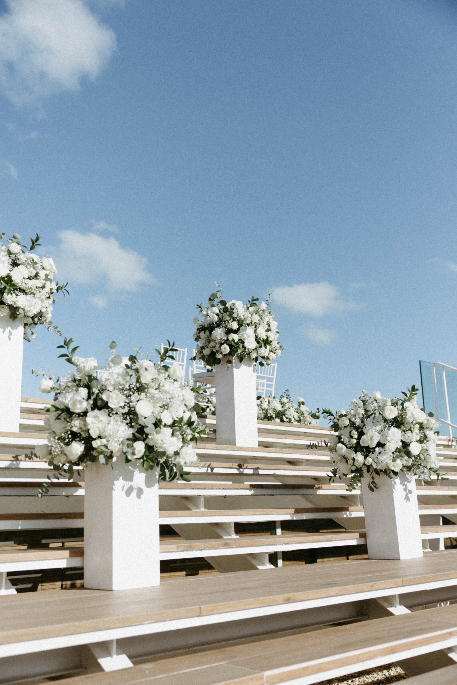 minimal, white destination wedding decor