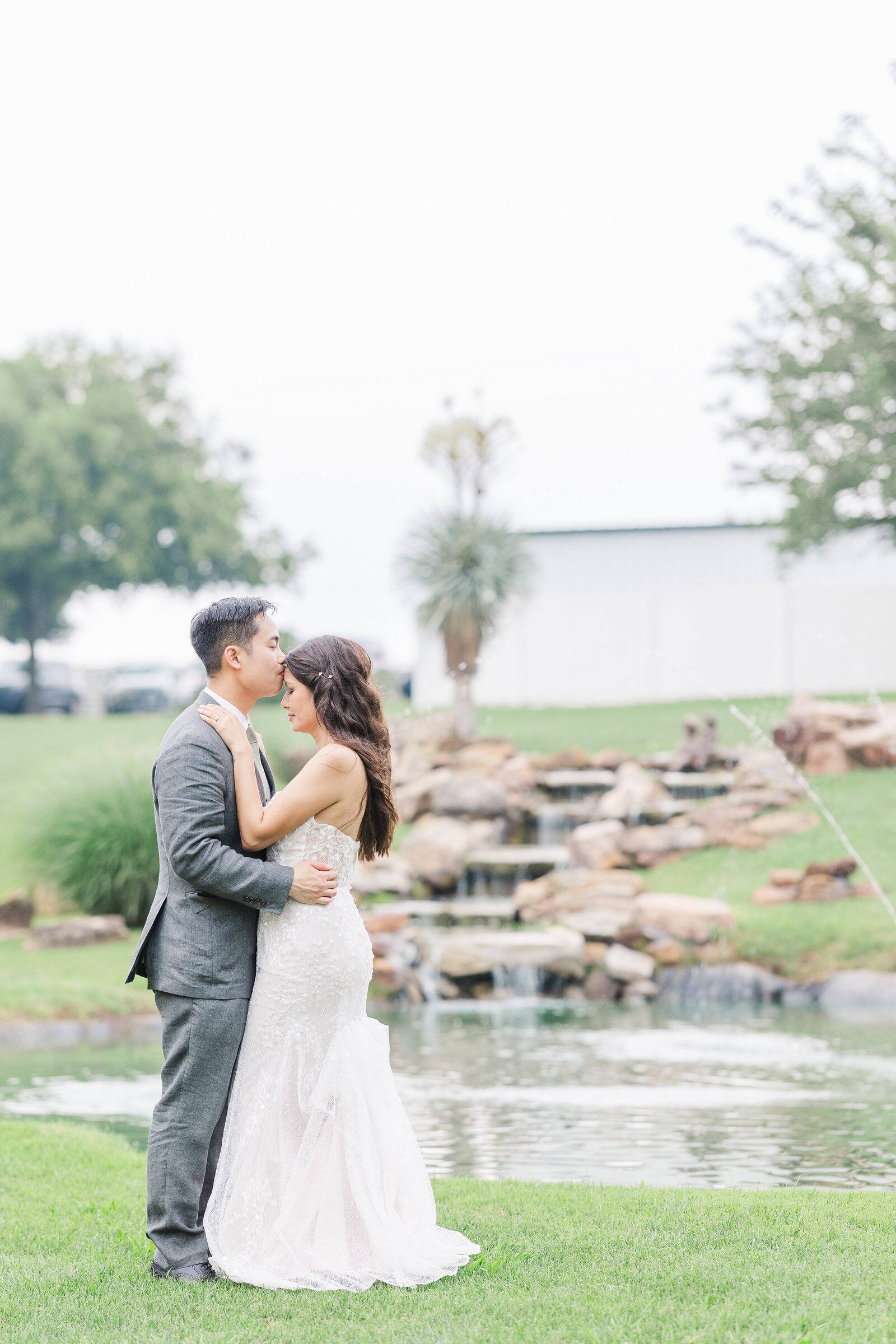 Intercultural wedding couple solo photography outdoor