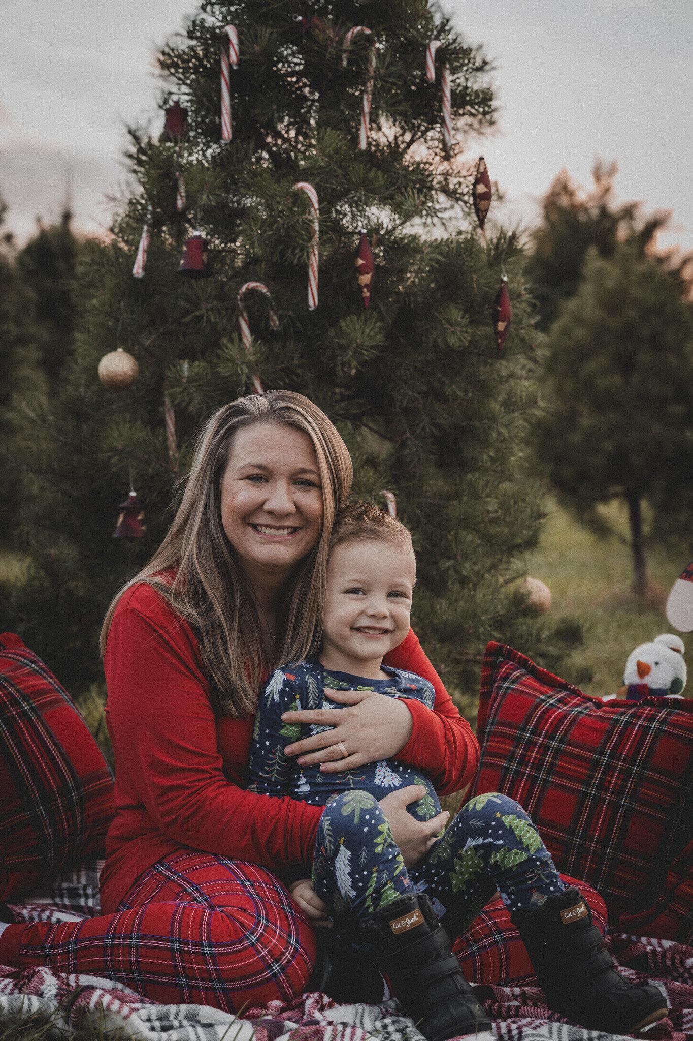 christmas tree farm portrait mom and me