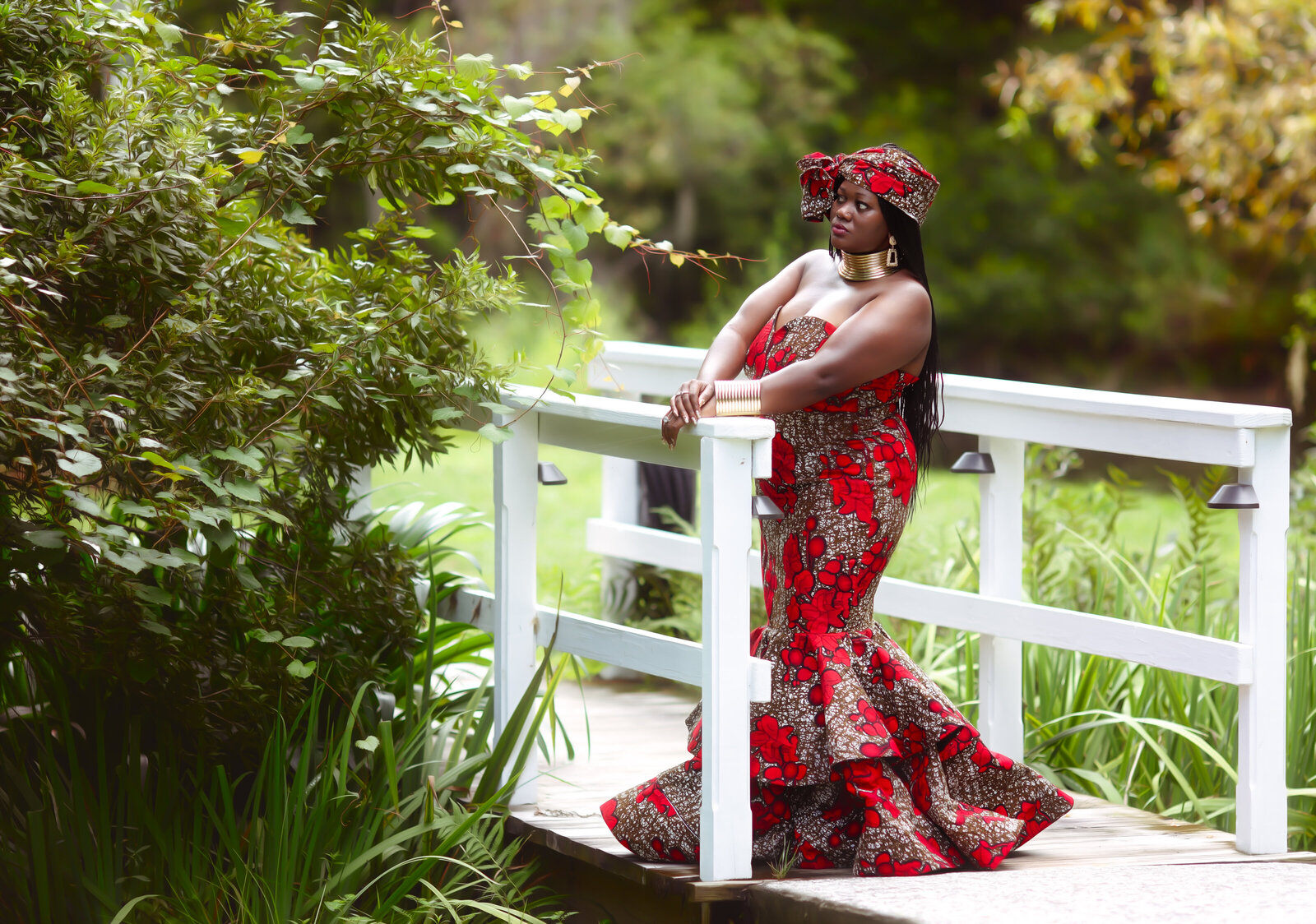 Savannah Boudoir Photography and Glamour showcases gorgeous black woman in african inspired gown in Savannah