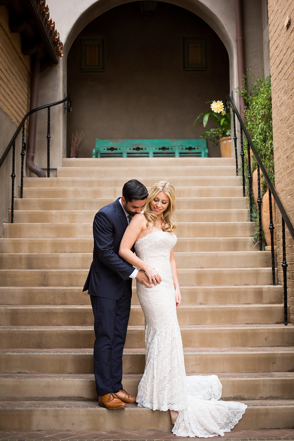 romantic picture by the stairs at santa luz club