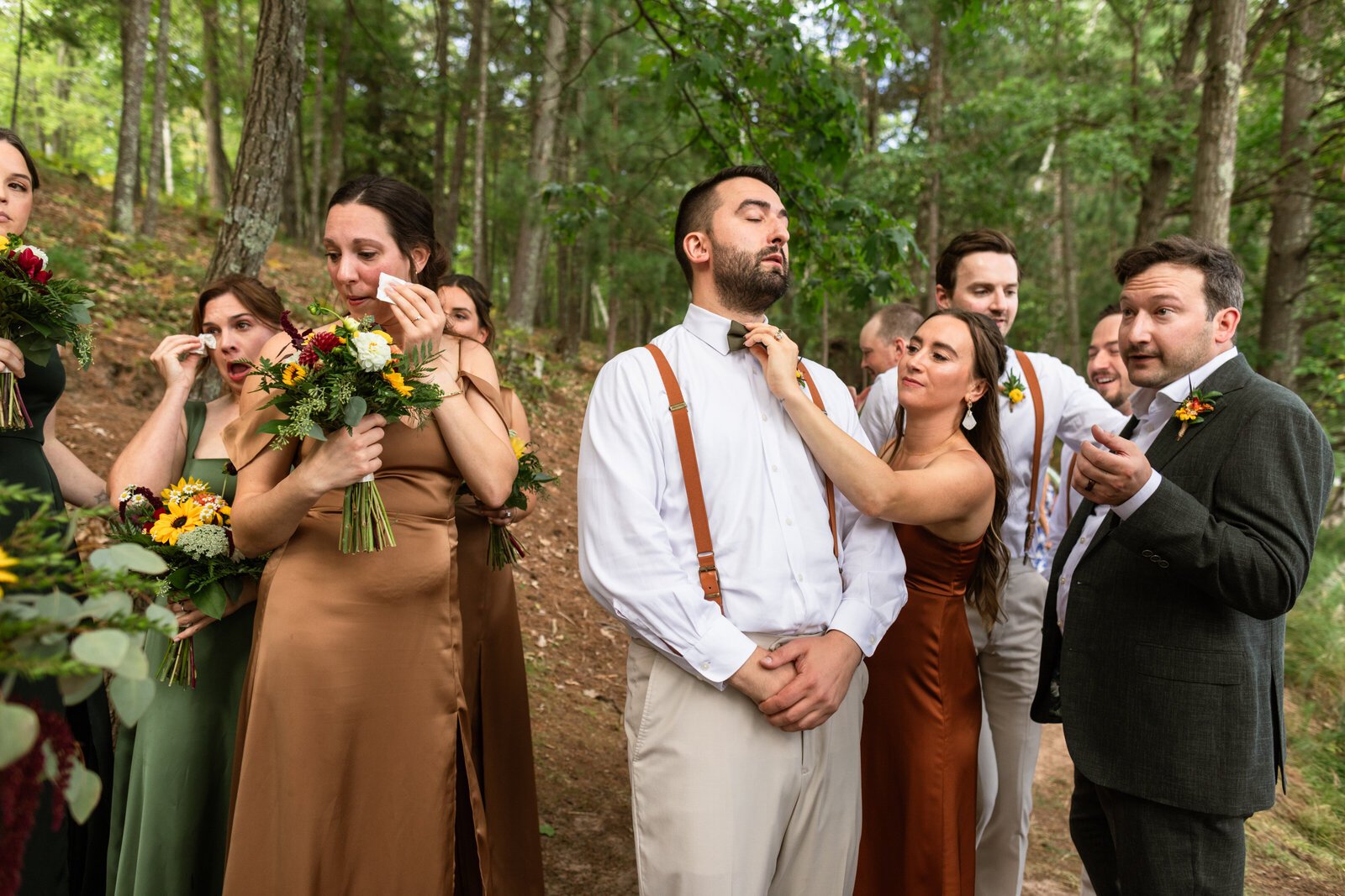 Couple and their loved ones tear about after their wedding ceremony
