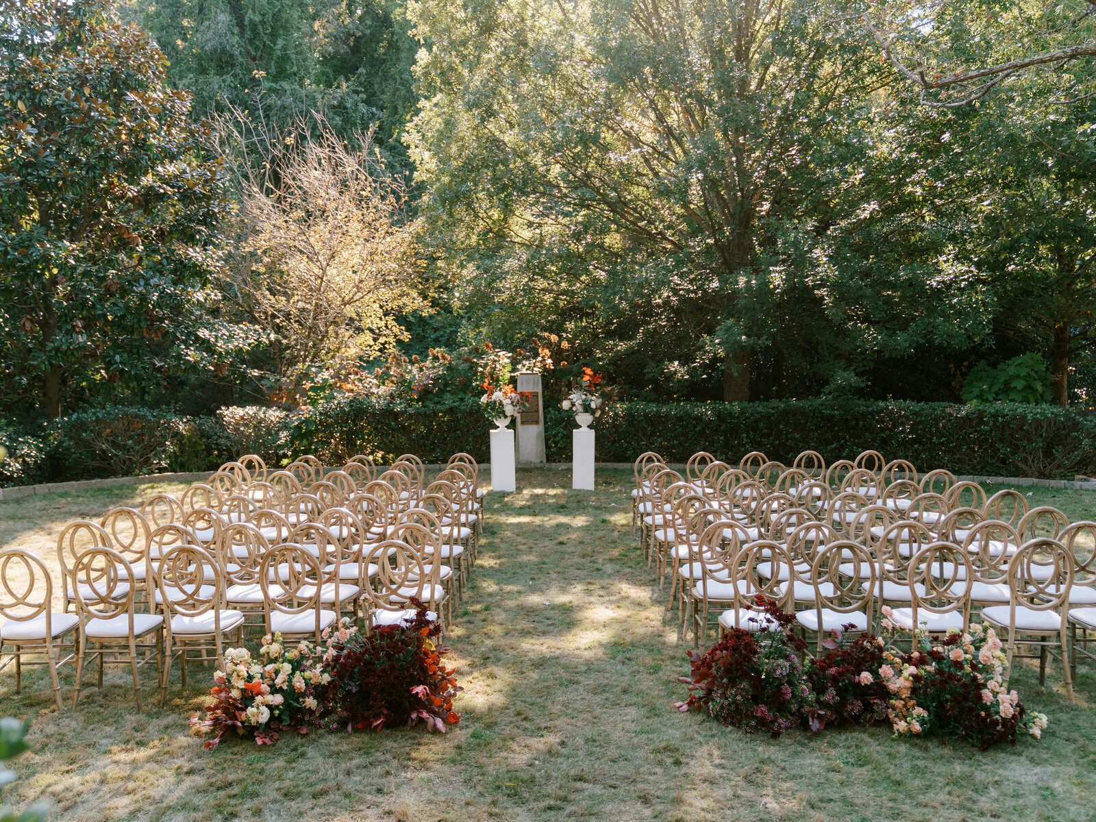 chairs in garden at callanwolde fine arts center outdoor wedding in the fall