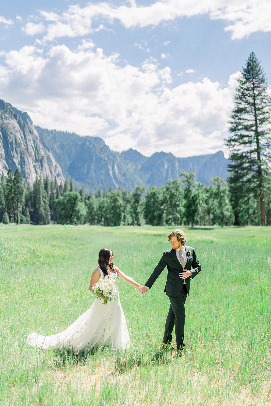 Bride and Groom with Scenic Yosemite Backdrop