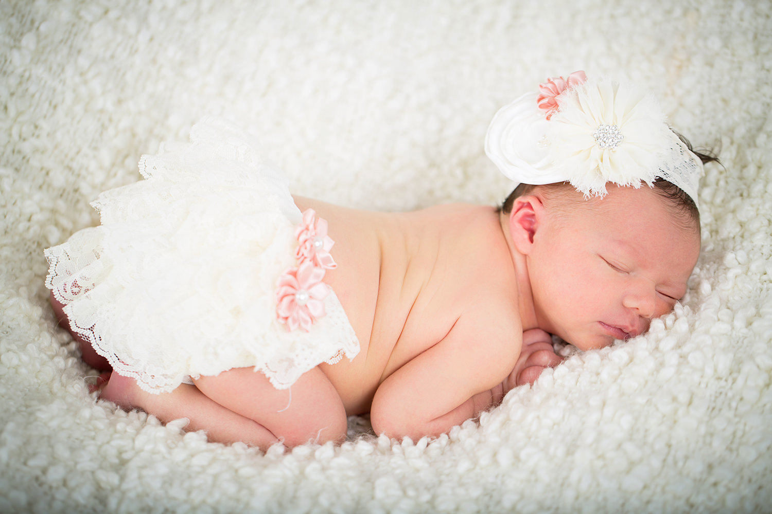 san diego newborn photography | newborn with cute white matching hat and diaper cover