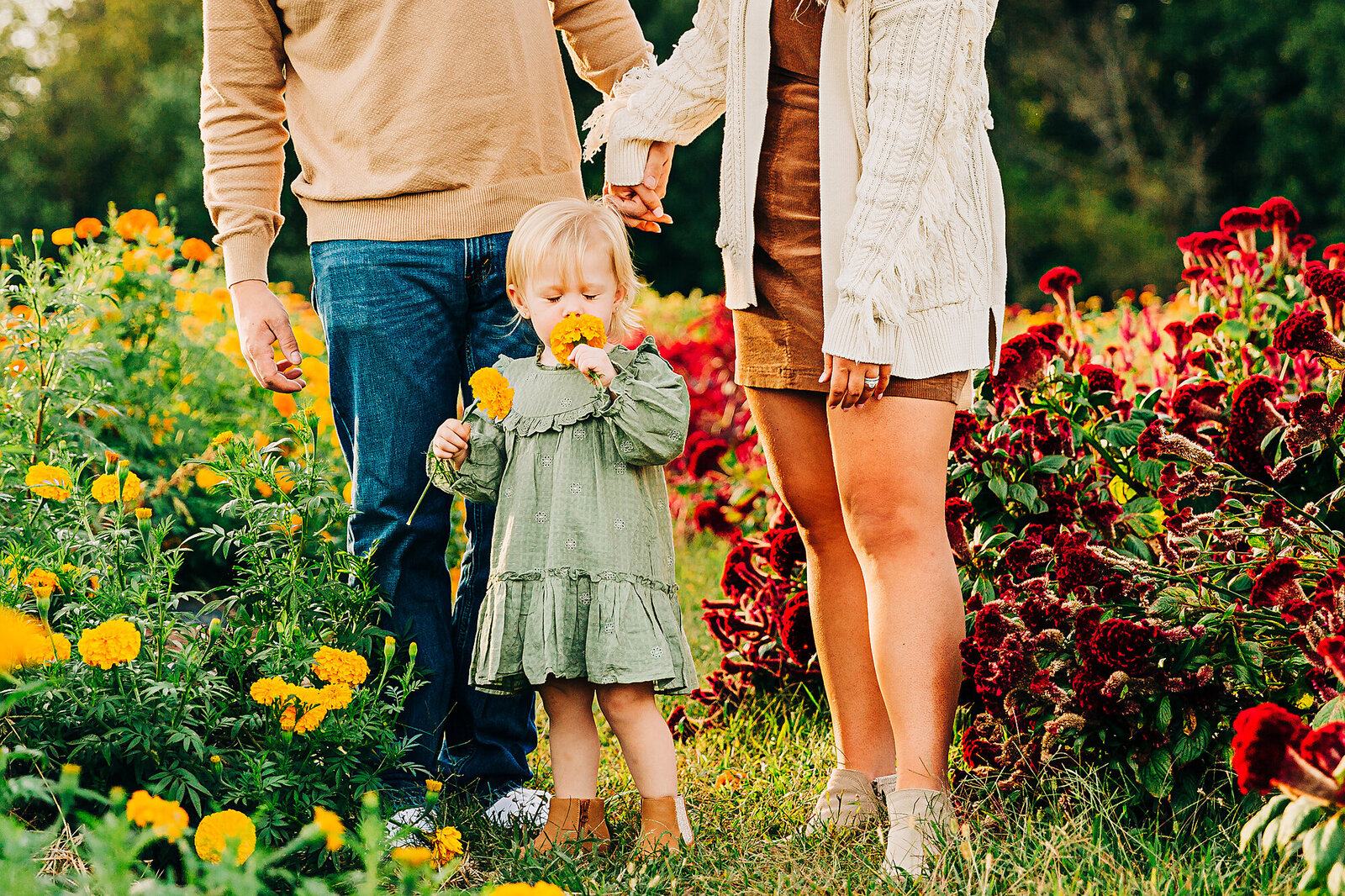 little girl in green with flower by Philadelphia Family Photographer