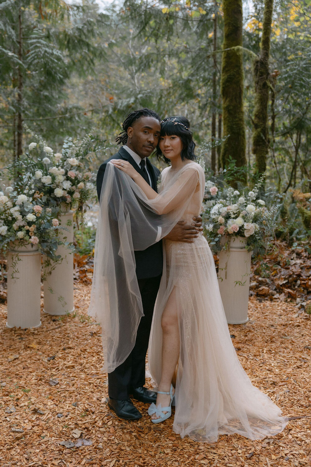 Bride and groom sweet moments on their ceremony site