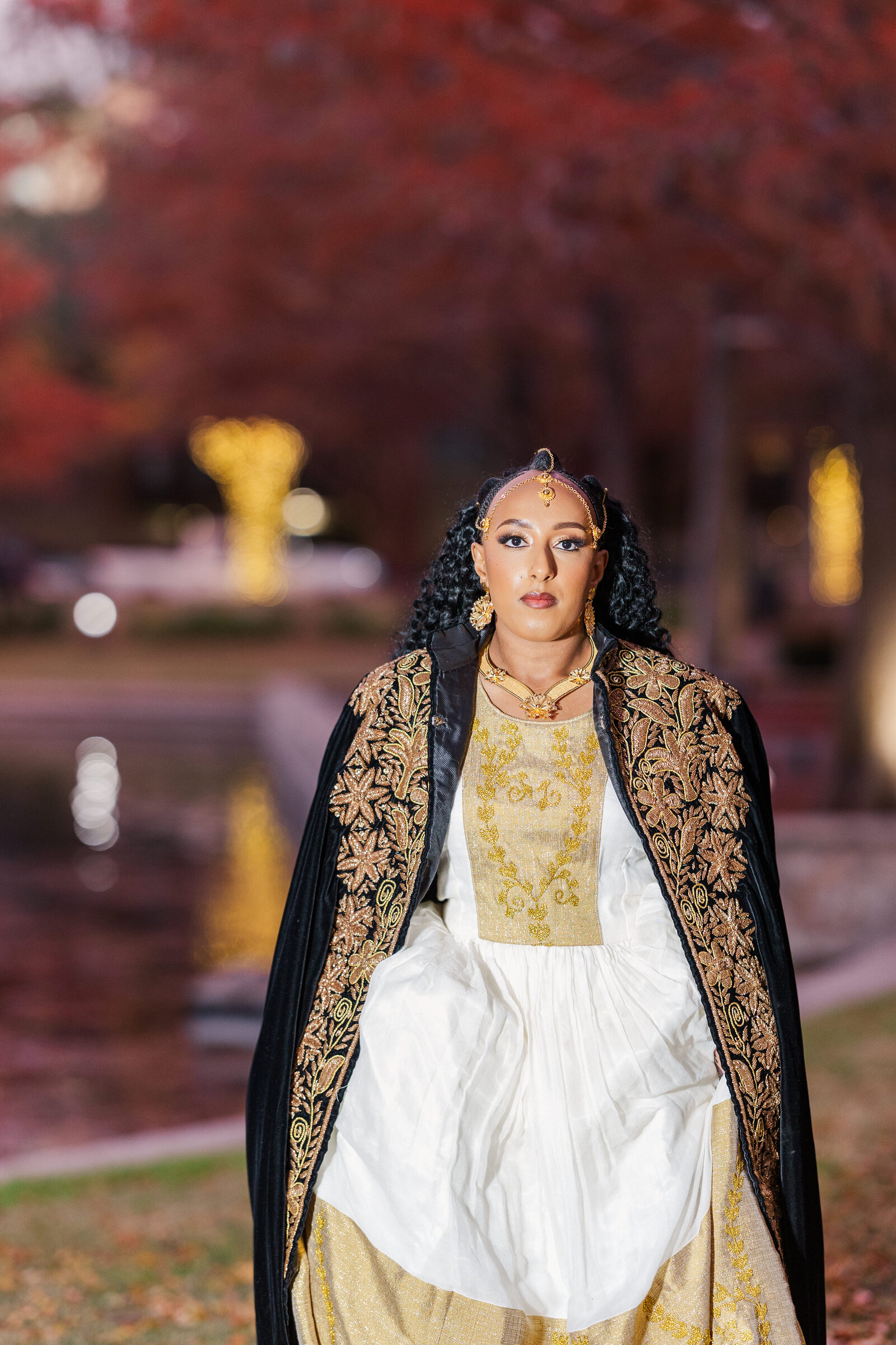 Bride-walking-outdoor-in-wedding-gown