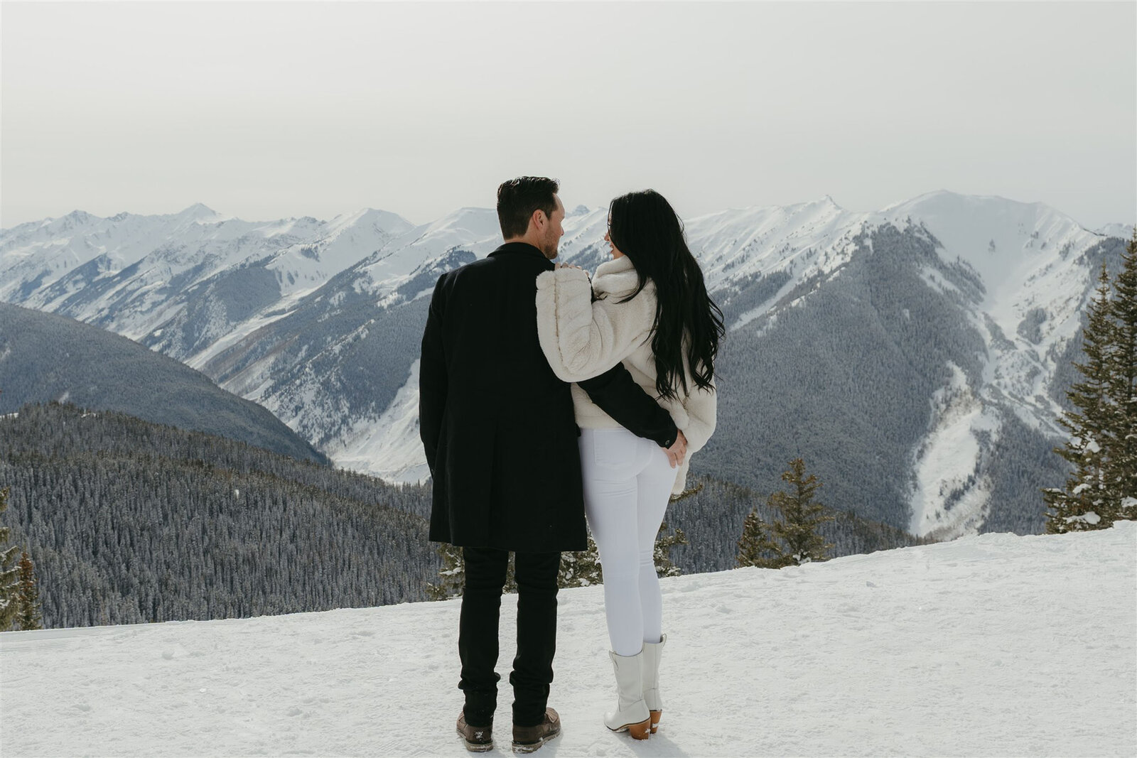 Aspen winter engagement photography on Ajax Mountain