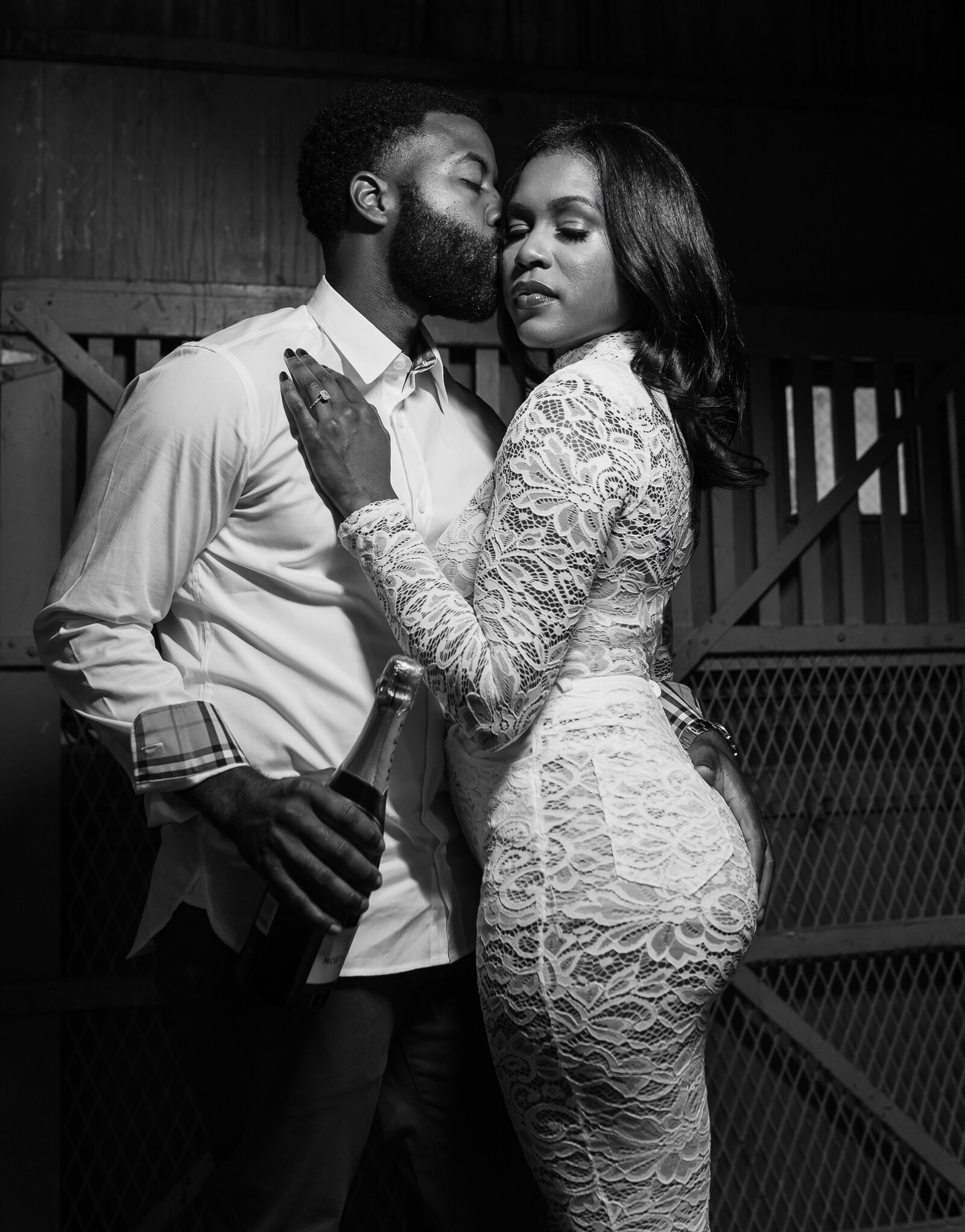 couple posing in elevator
