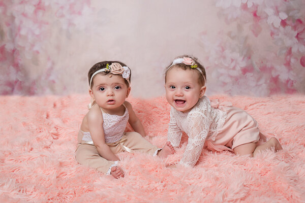 East Brunswick NJ Baby Photographer Sitter Twin Coral Colors
