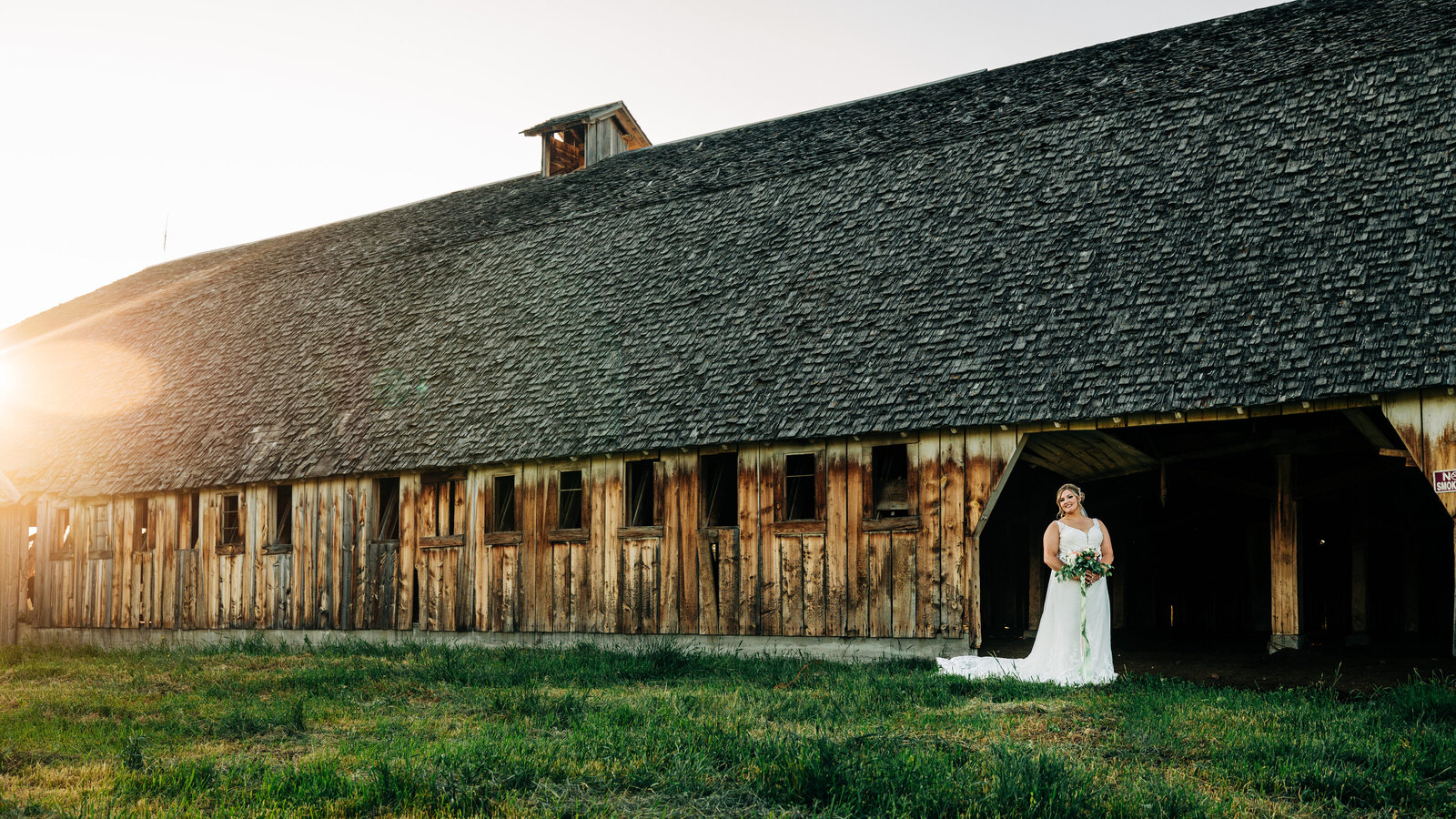 Western Bride at the big barn on Family Ranch
