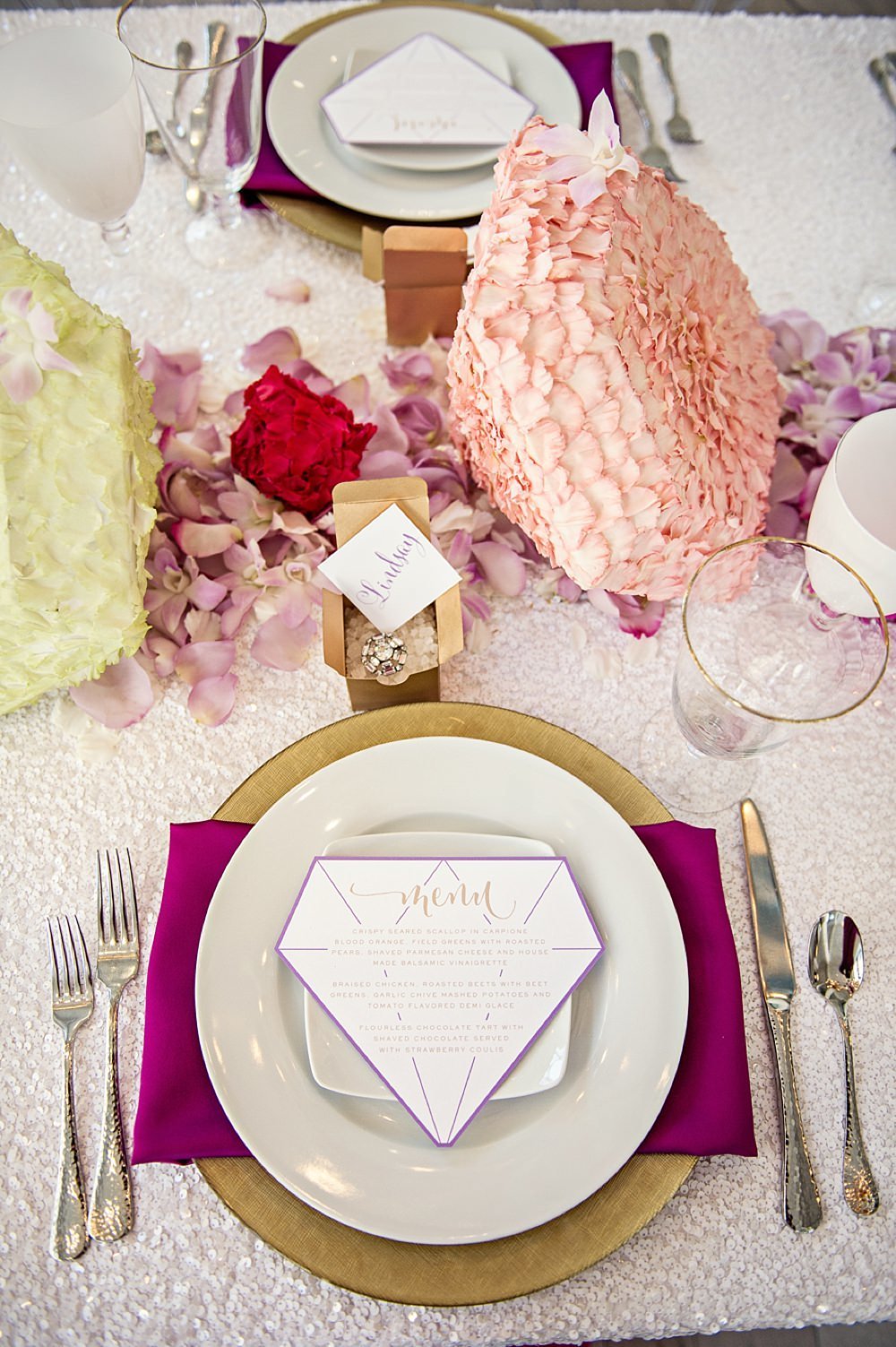 Gem inspired placesetting with menu card