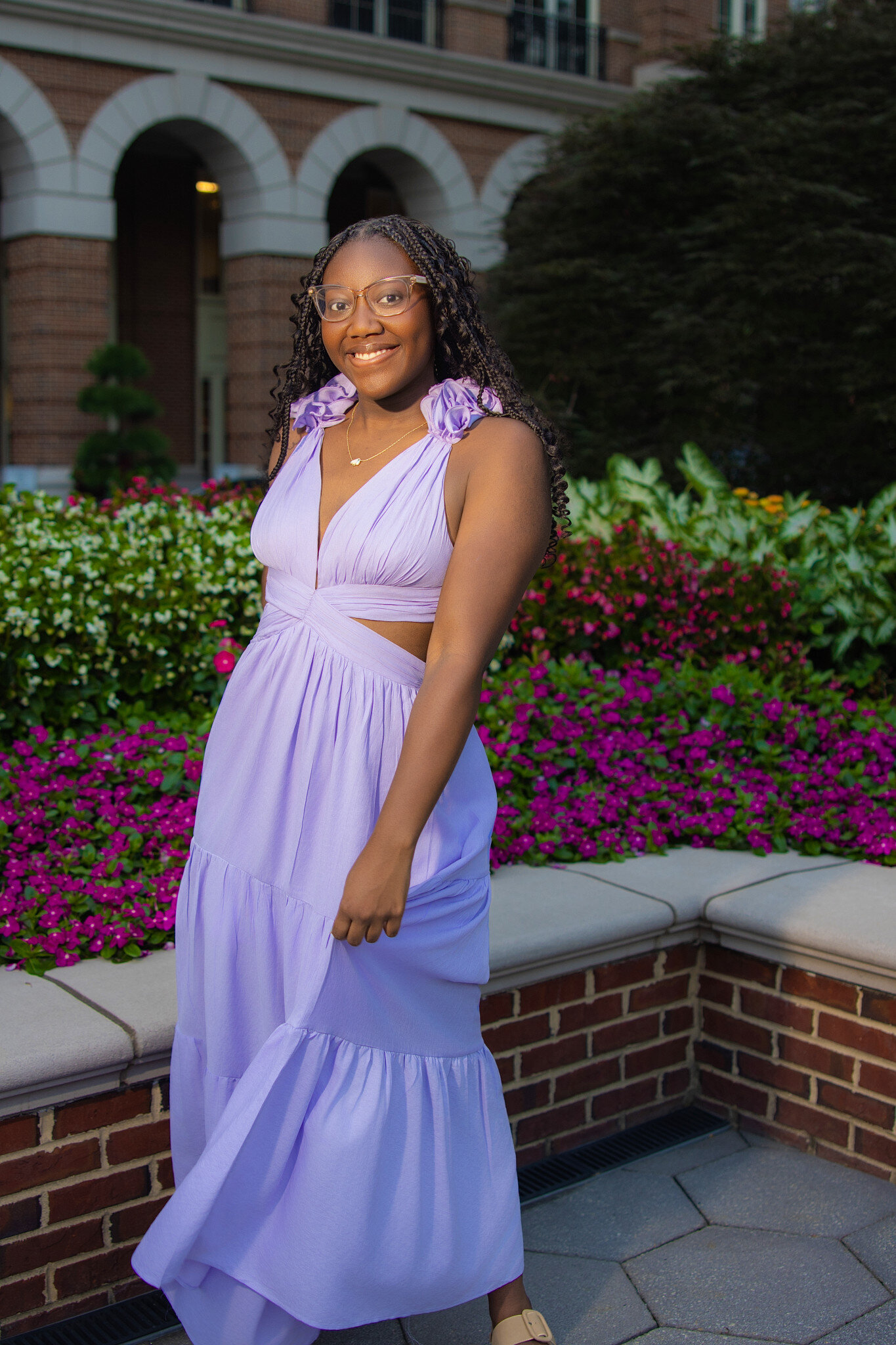 Atlanta High School Senior in Beautiful Sundress in front of flowers