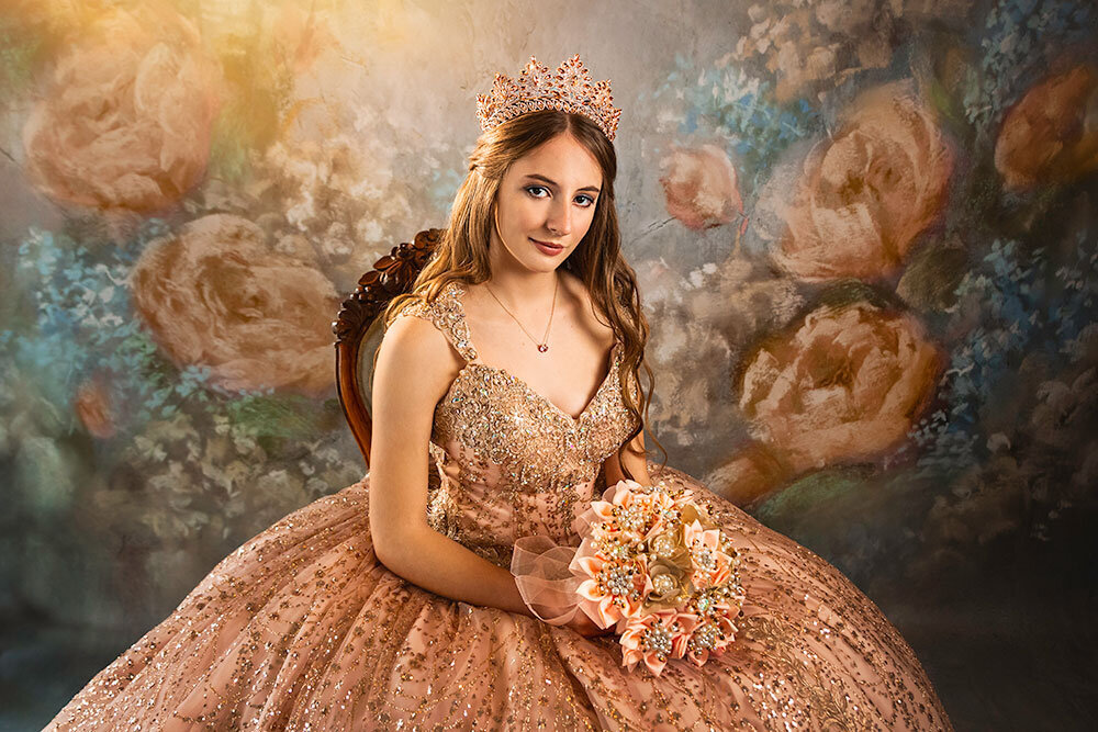 quinceanera-studio-portrait-elegant-classy-stunning-peach-gold-floral