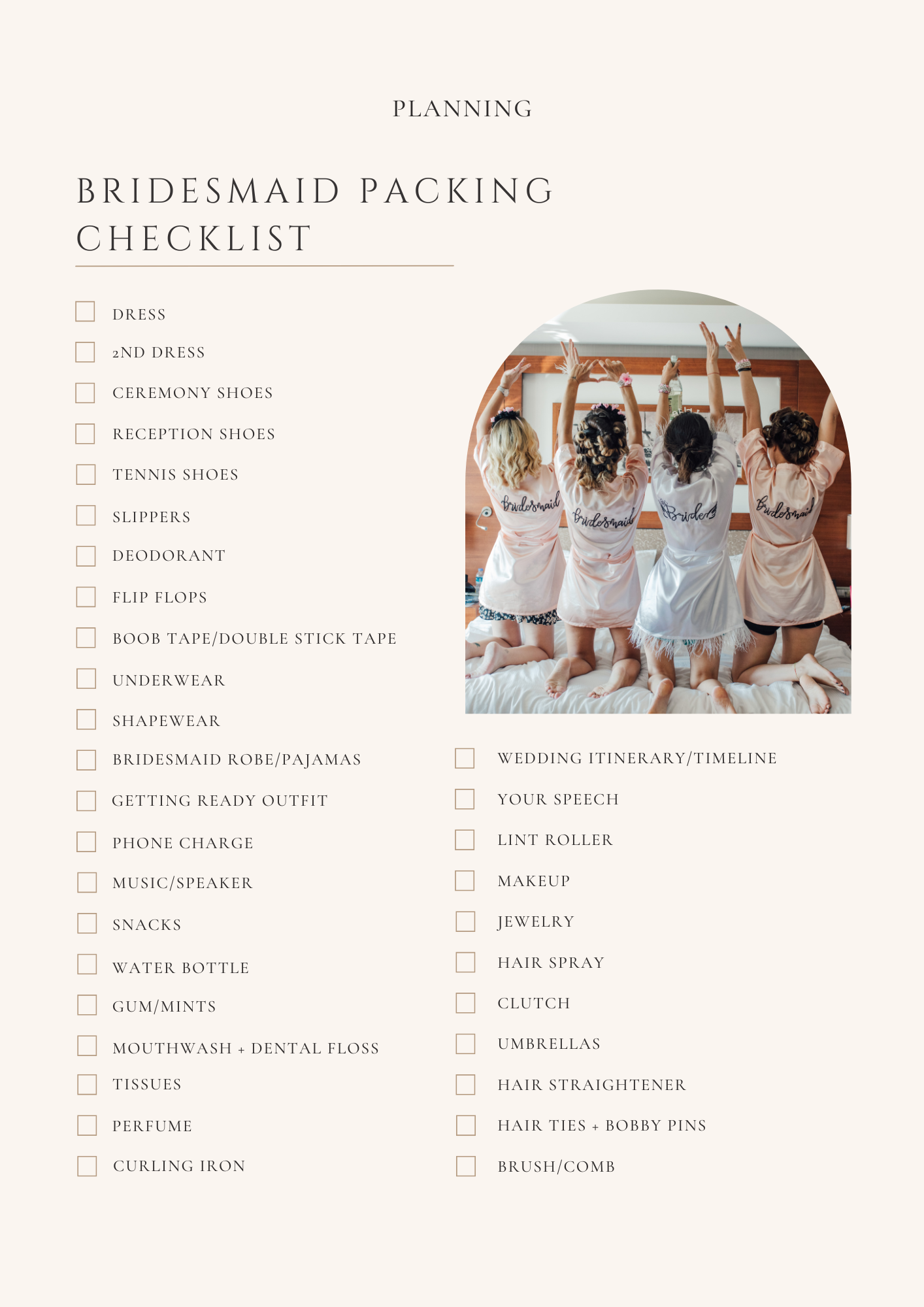 Bridesmaid Packing List