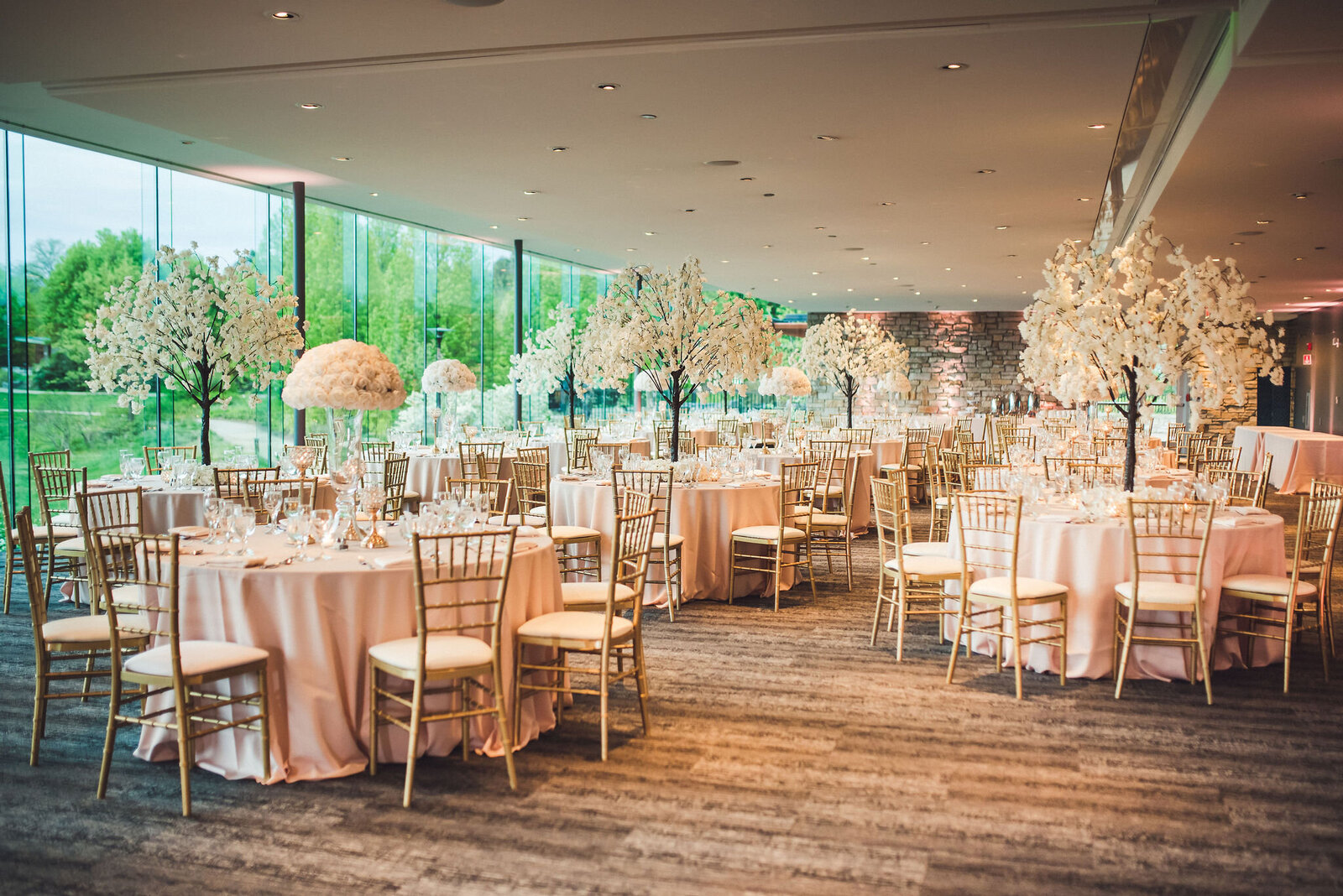 White and gold wedding reception