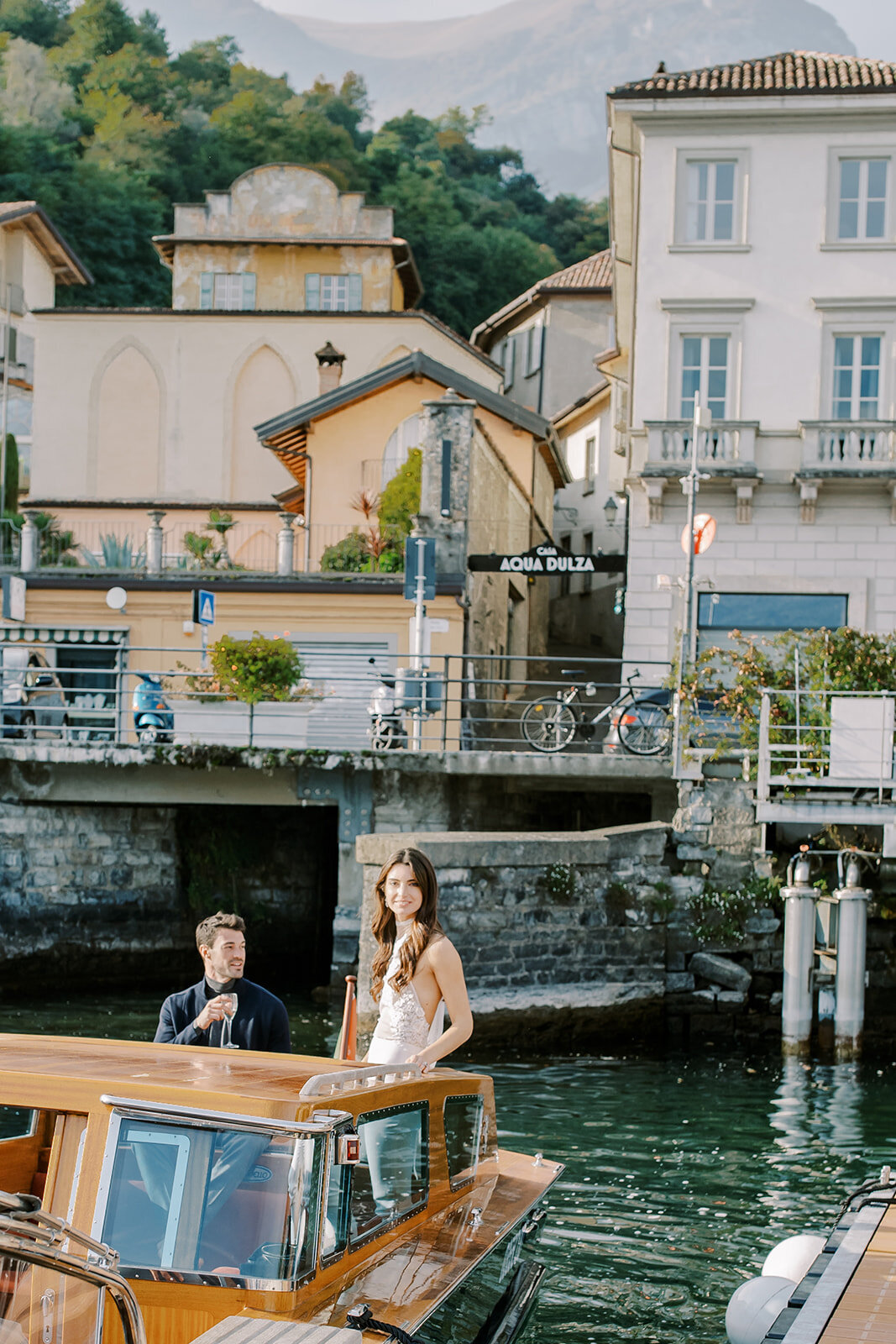 Boat engagement session on Lake Como Italy photographed by Lake Como wedding photographer Amy Mulder Photography