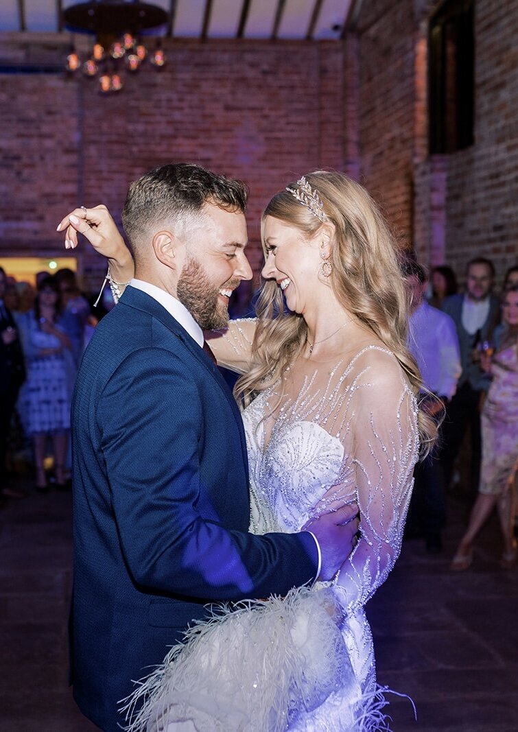 Emily Collett's first dance photo, taken at her Cotswold wedding. Mickleton Hills Farm