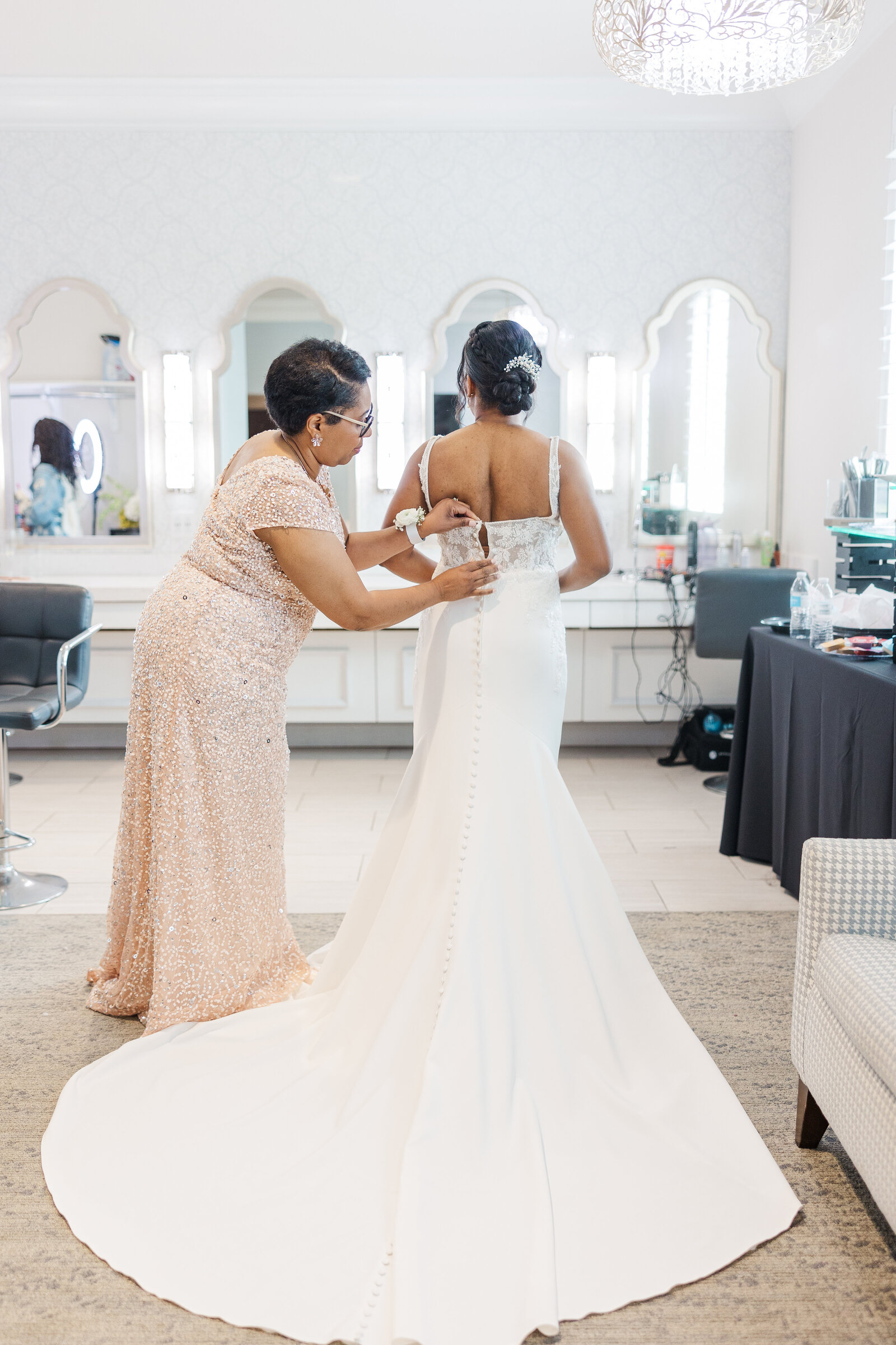 Wedding bride getting ready photography in bridal suite