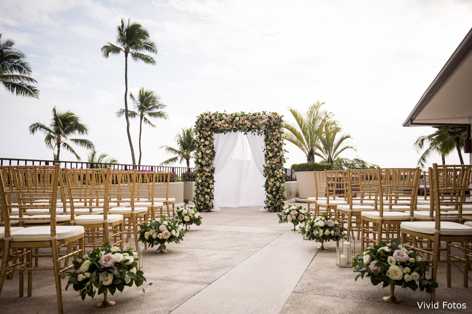 WM Gold chiavari chairs halekulani ceremony