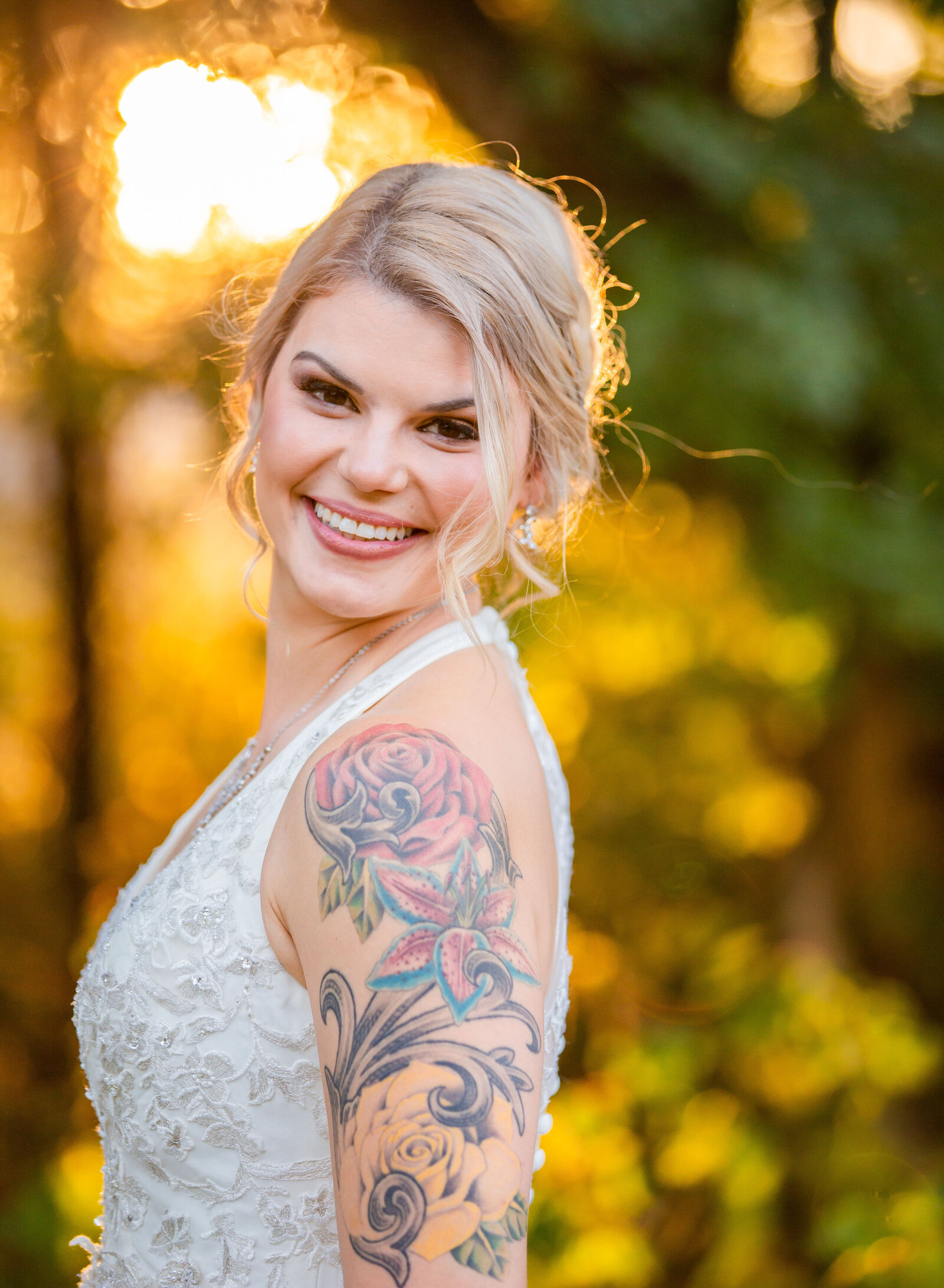 happy bride in golden light