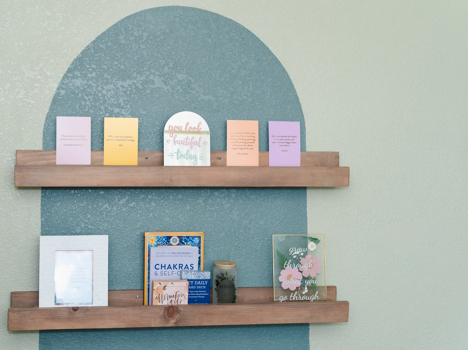 wall and shelf with on-brand props